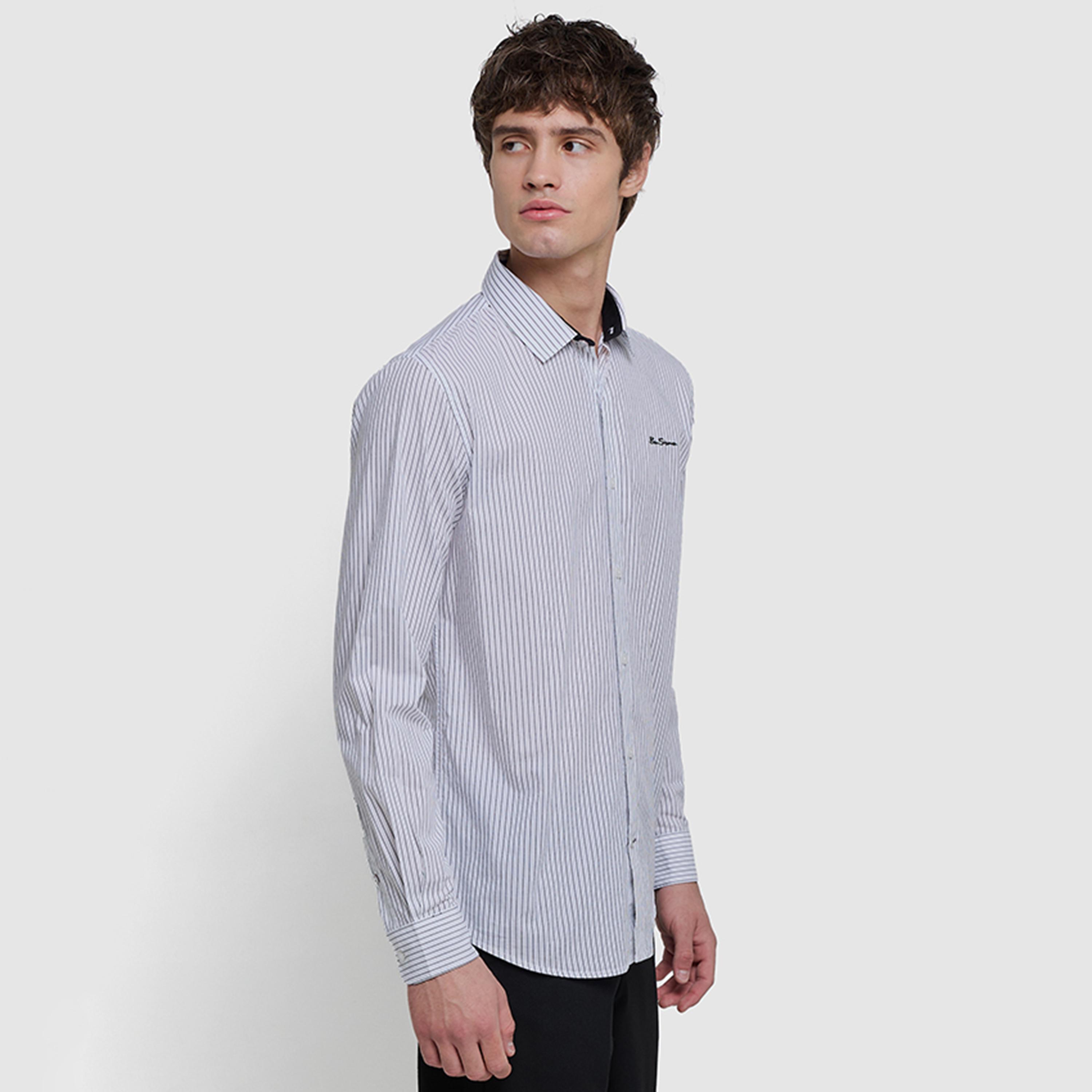 BEN SHERMAN Regular Fit Striped Collared Long Sleeves Men's Shirt-men-clothing-shirts-image-2