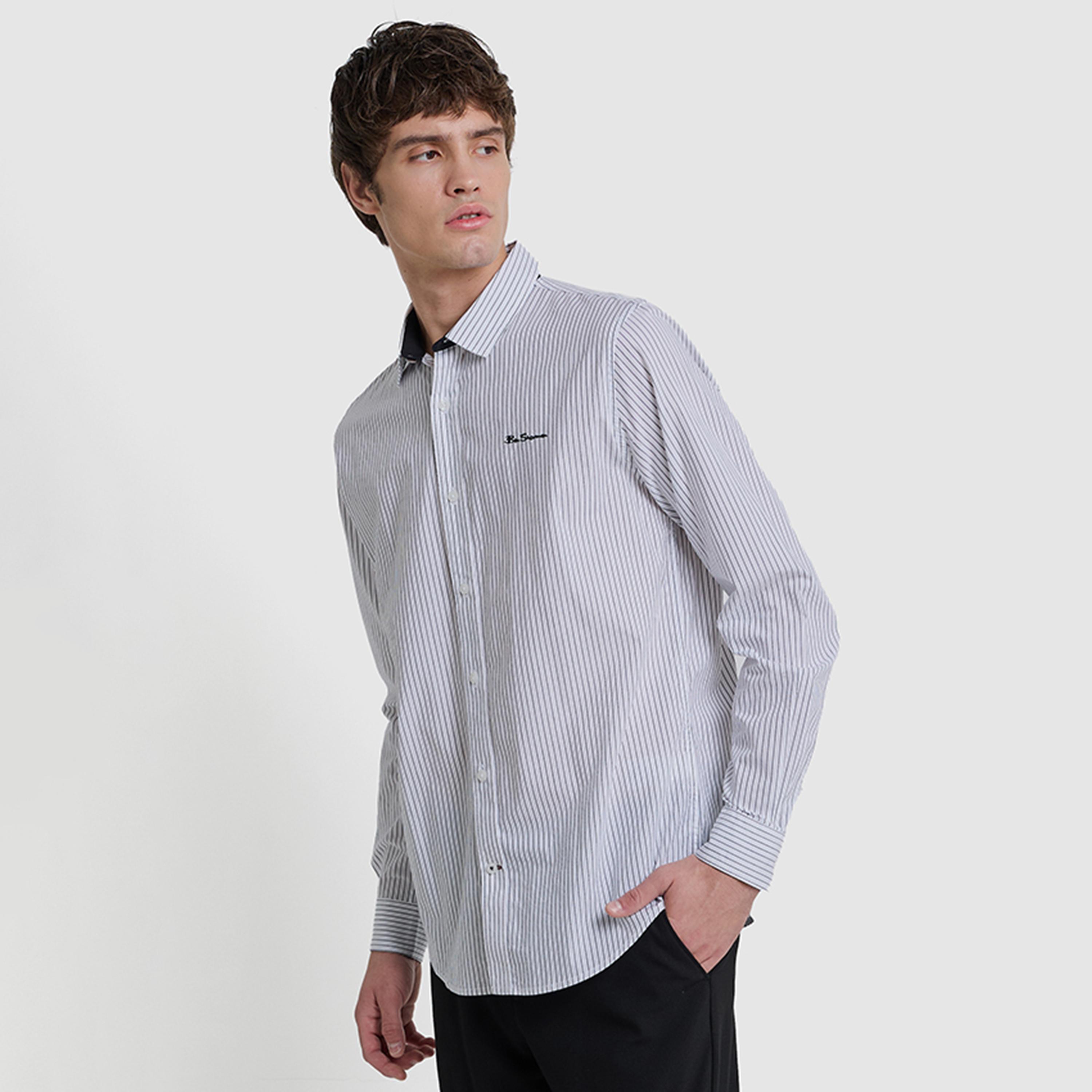 BEN SHERMAN Regular Fit Striped Collared Long Sleeves Men's Shirt-men-clothing-shirts-image-3