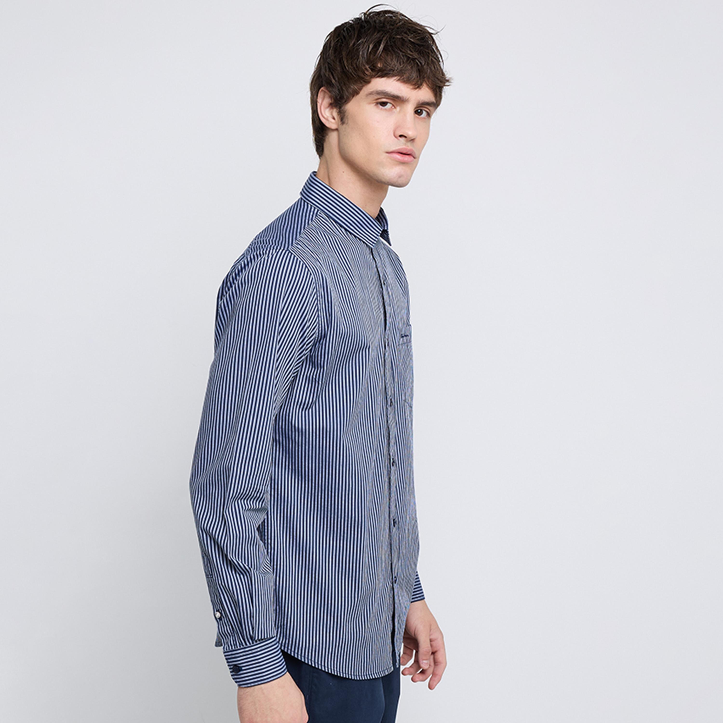 BEN SHERMAN Regular Fit Striped Collared Long Sleeves Men's Shirt-men-clothing-shirts-image-2