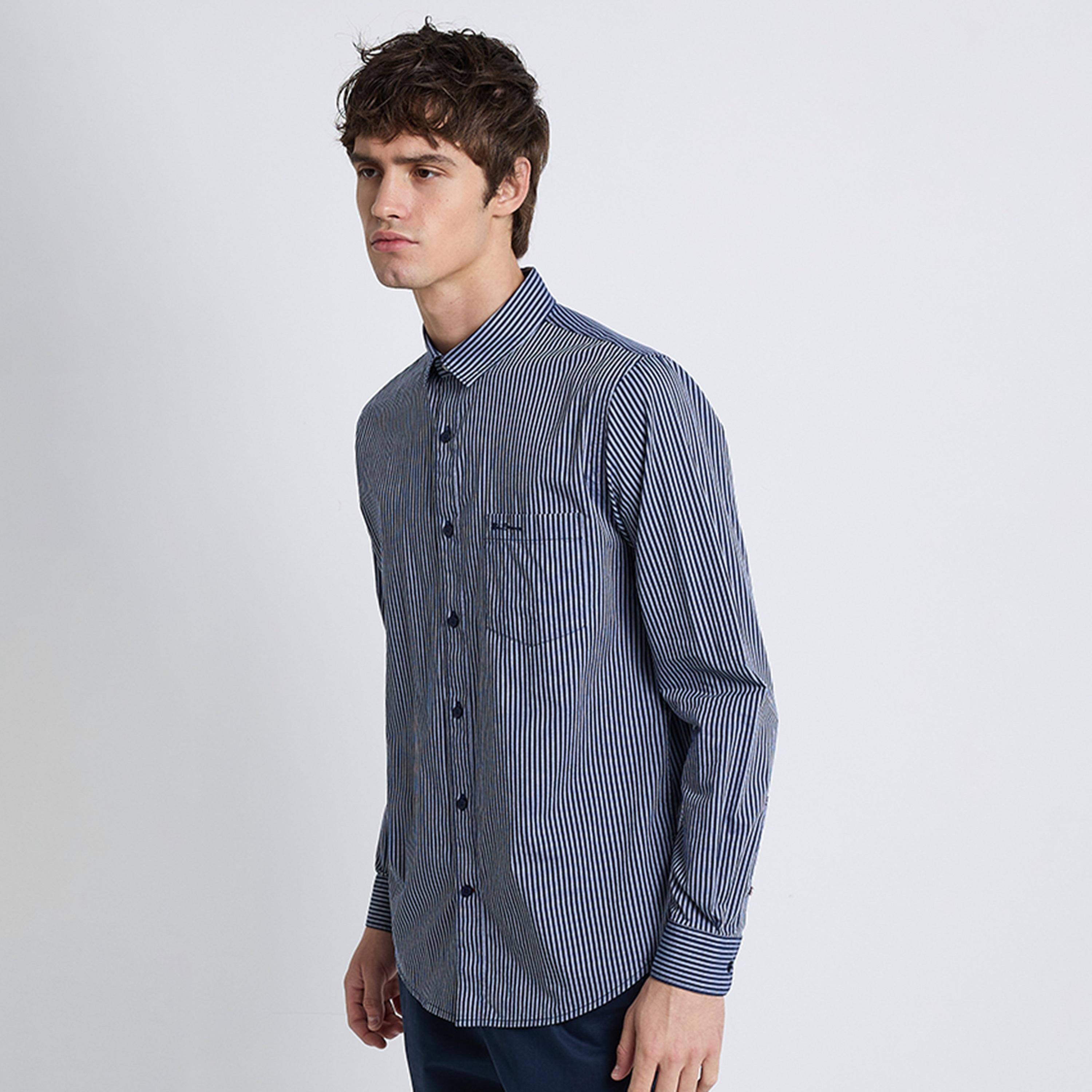 قميص رجالي بقصة عادية مخطط بياقة وأكمام طويلة من بن شيرمان-men-clothing-shirts-image-3