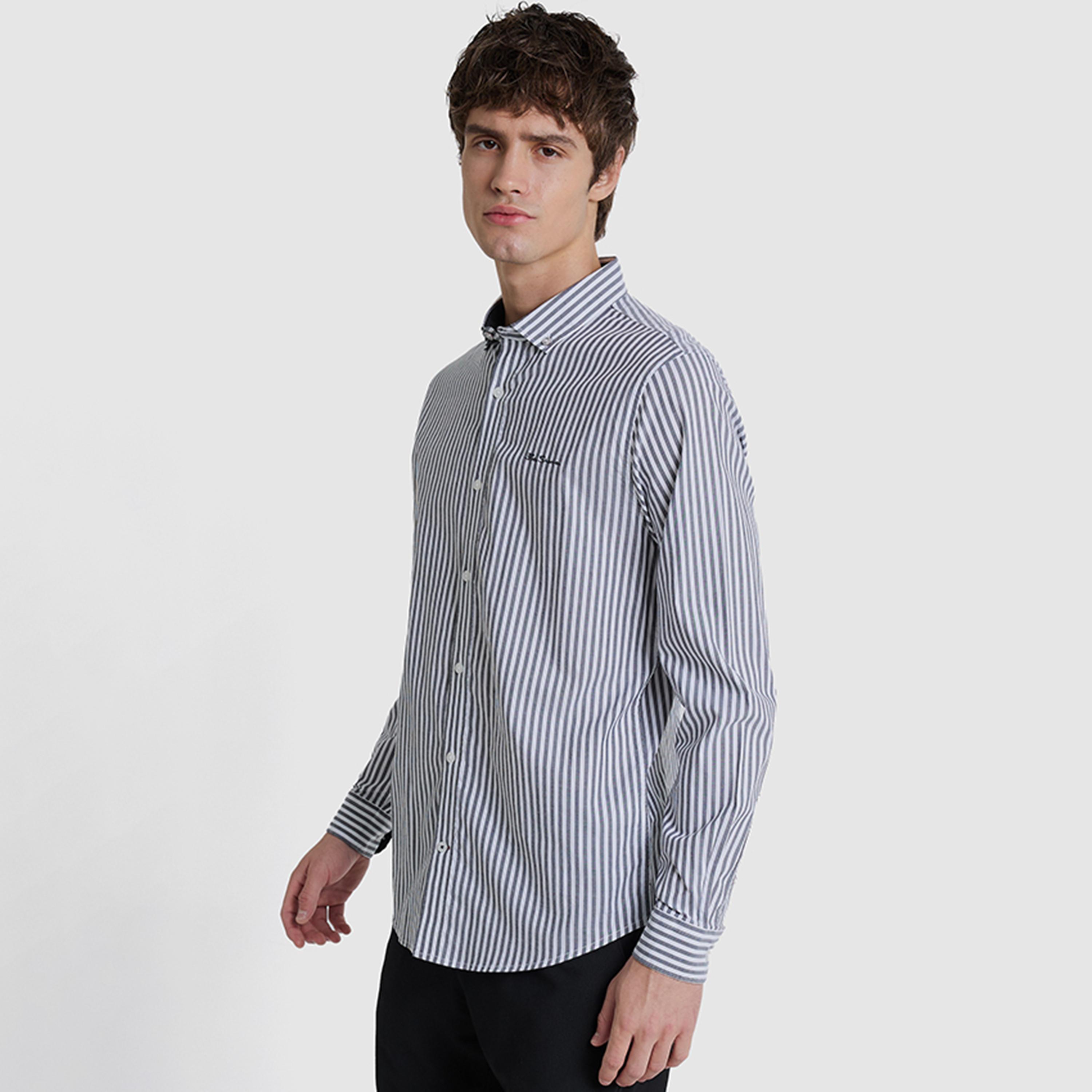 قميص رجالي بقصة عادية مخطط بياقة وأكمام طويلة من بن شيرمان-men-clothing-shirts-image-3