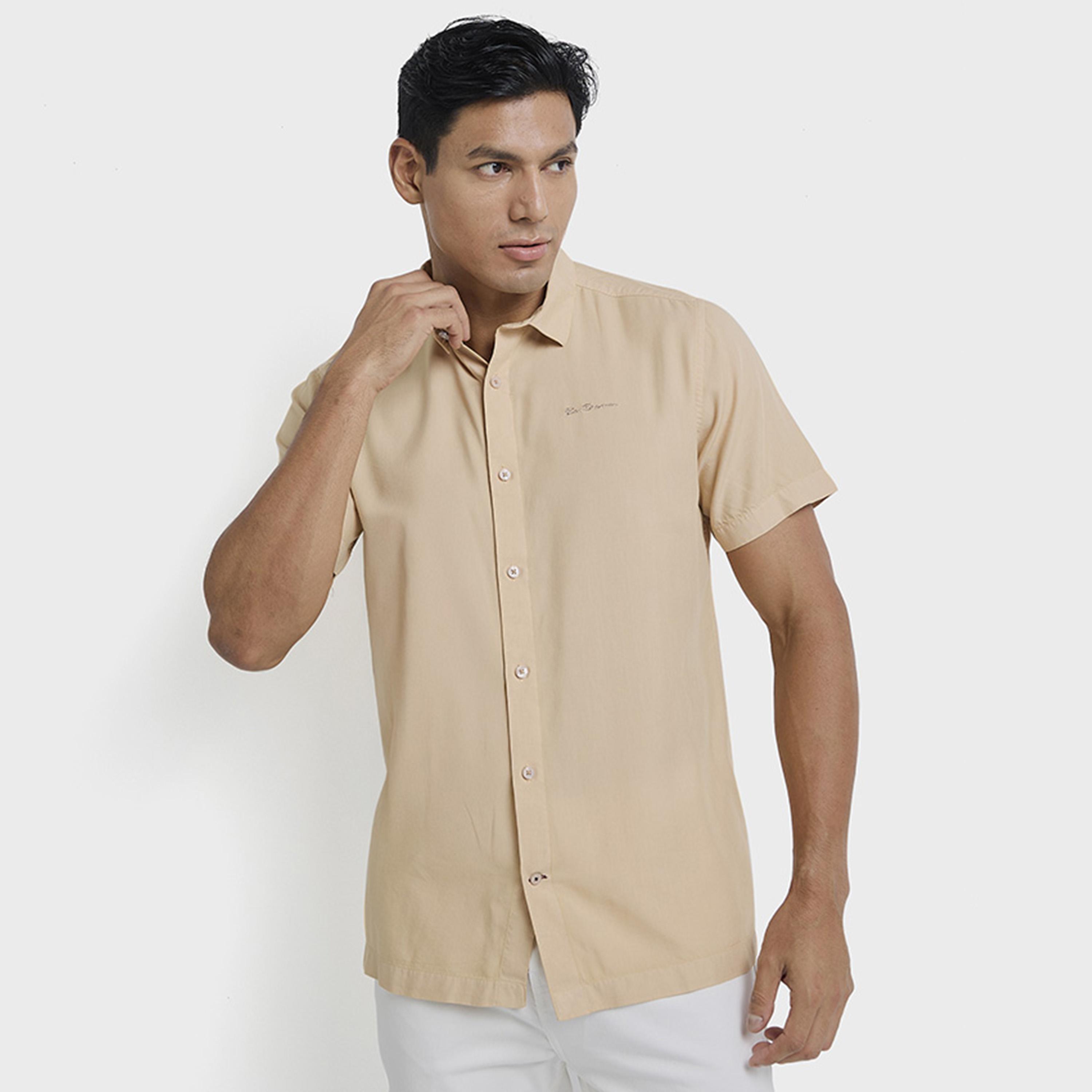 BEN SHERMAN Regular Fit Plain Collared Short Sleeves Men's Shirt-men-clothing-shirts-image-1