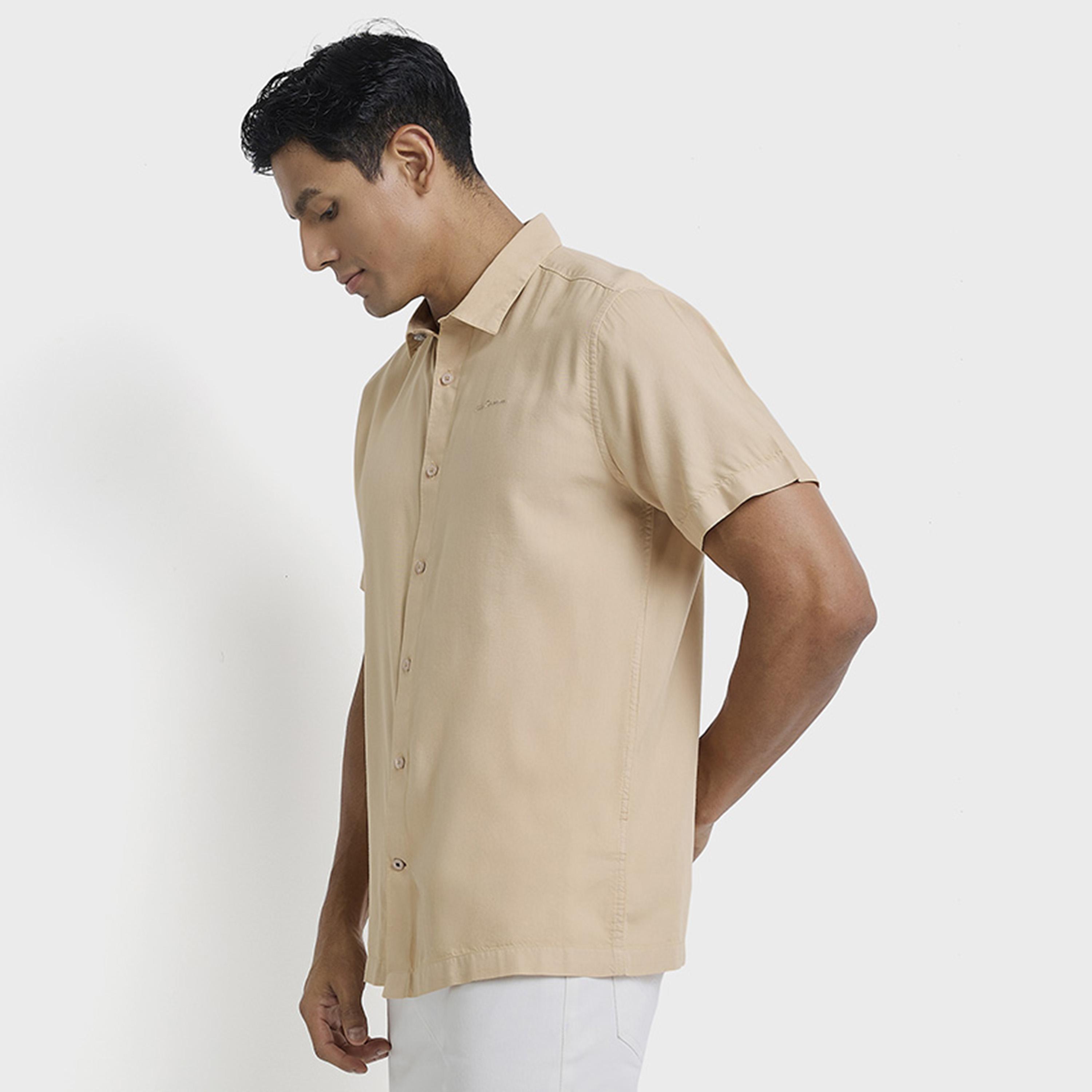 BEN SHERMAN Regular Fit Plain Collared Short Sleeves Men's Shirt-men-clothing-shirts-image-3