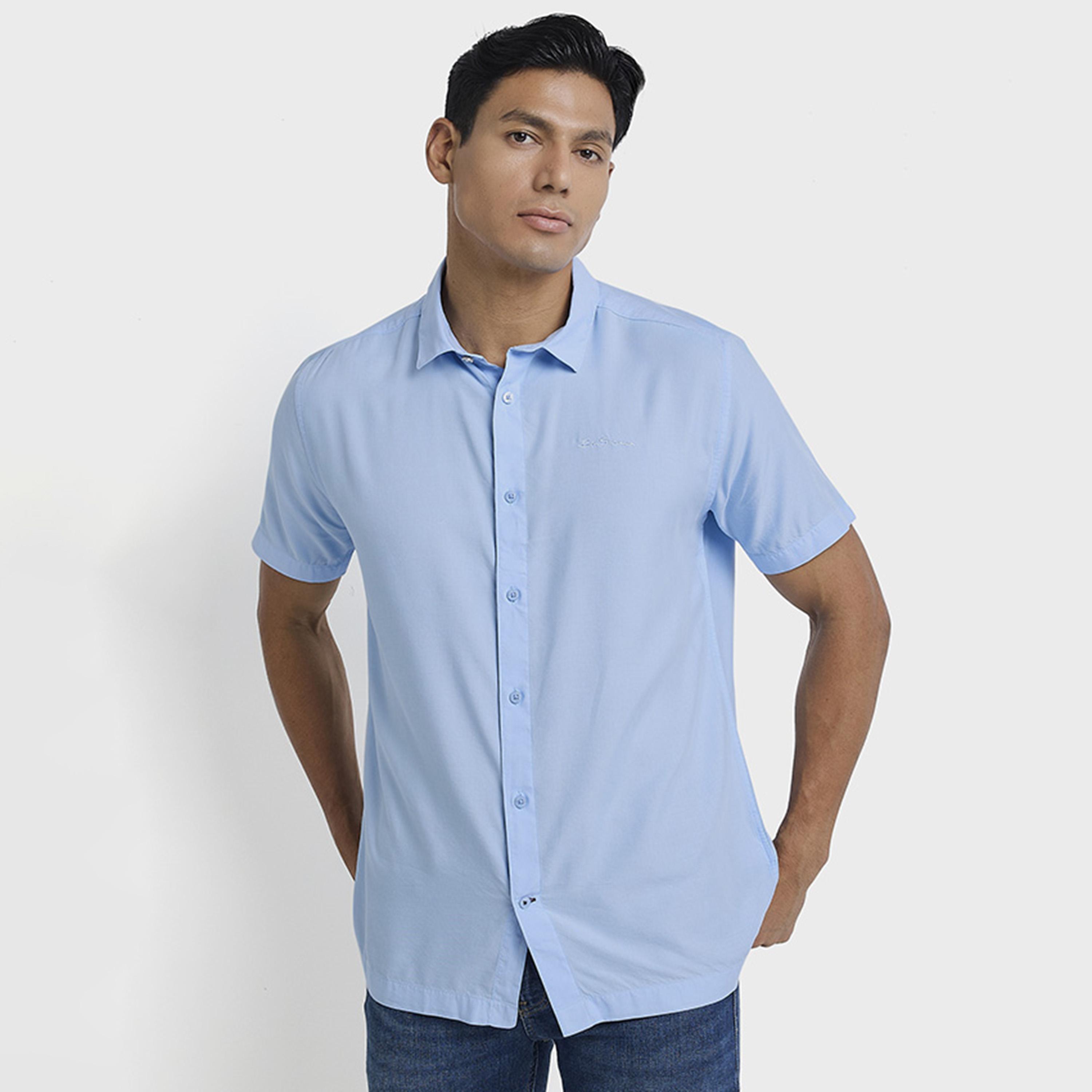 قميص رجالي بقصة عادية سادة بياقة وأكمام قصيرة من بن شيرمان-men-clothing-shirts-image-1