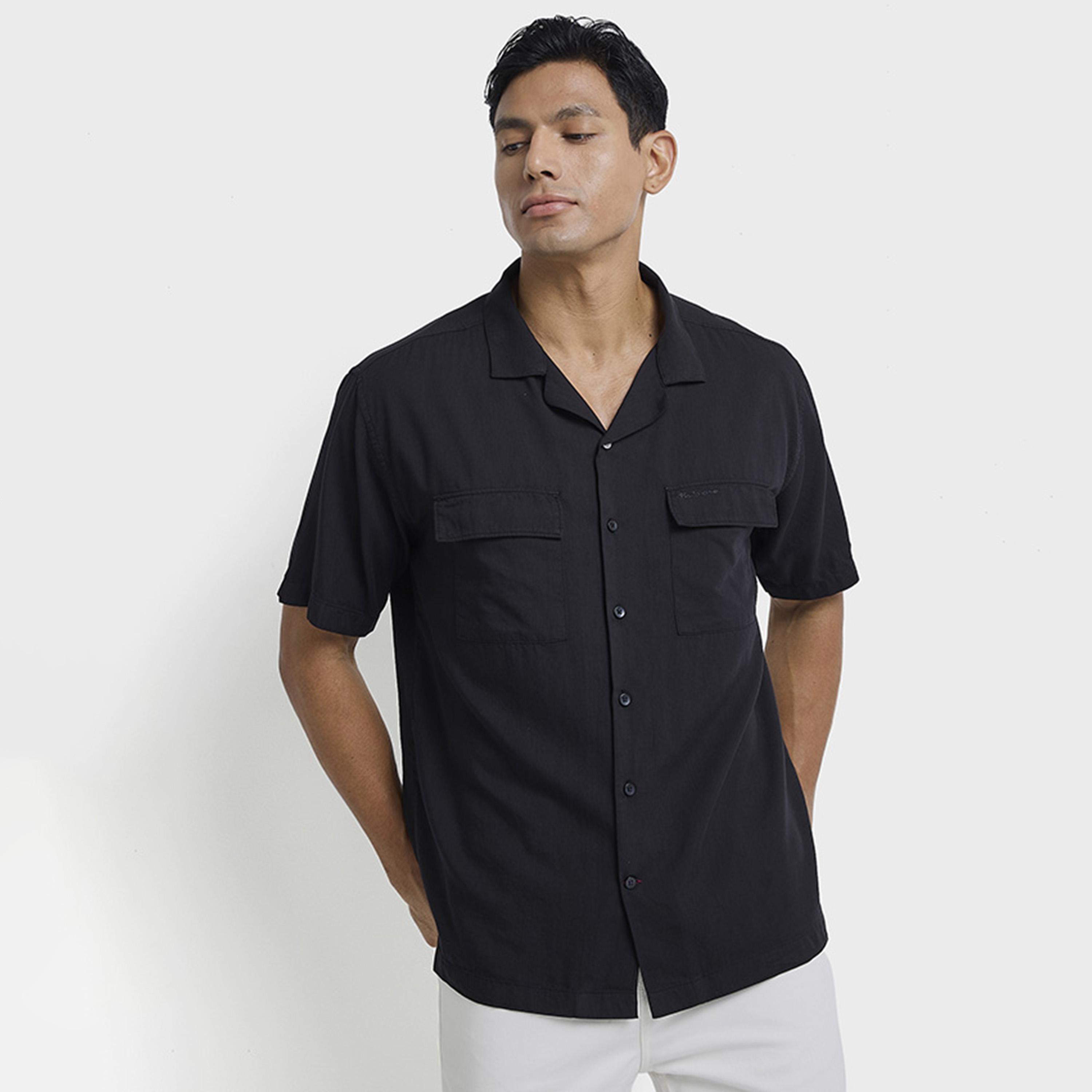 BEN SHERMAN Regular Fit Plain Resort Collar Short Sleeves Men's Shirt-men-clothing-shirts-image-1