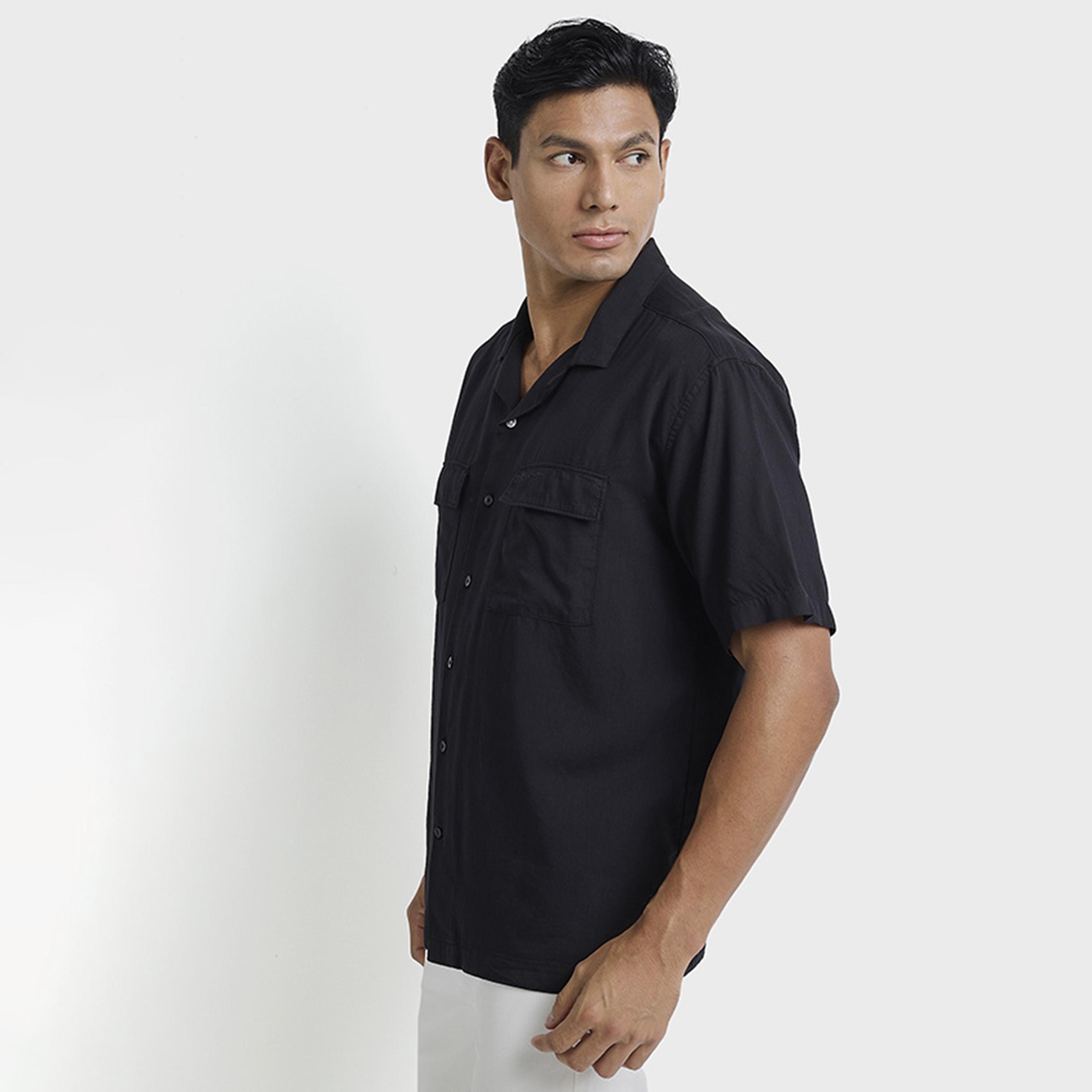 BEN SHERMAN Regular Fit Plain Resort Collar Short Sleeves Men's Shirt-men-clothing-shirts-image-3