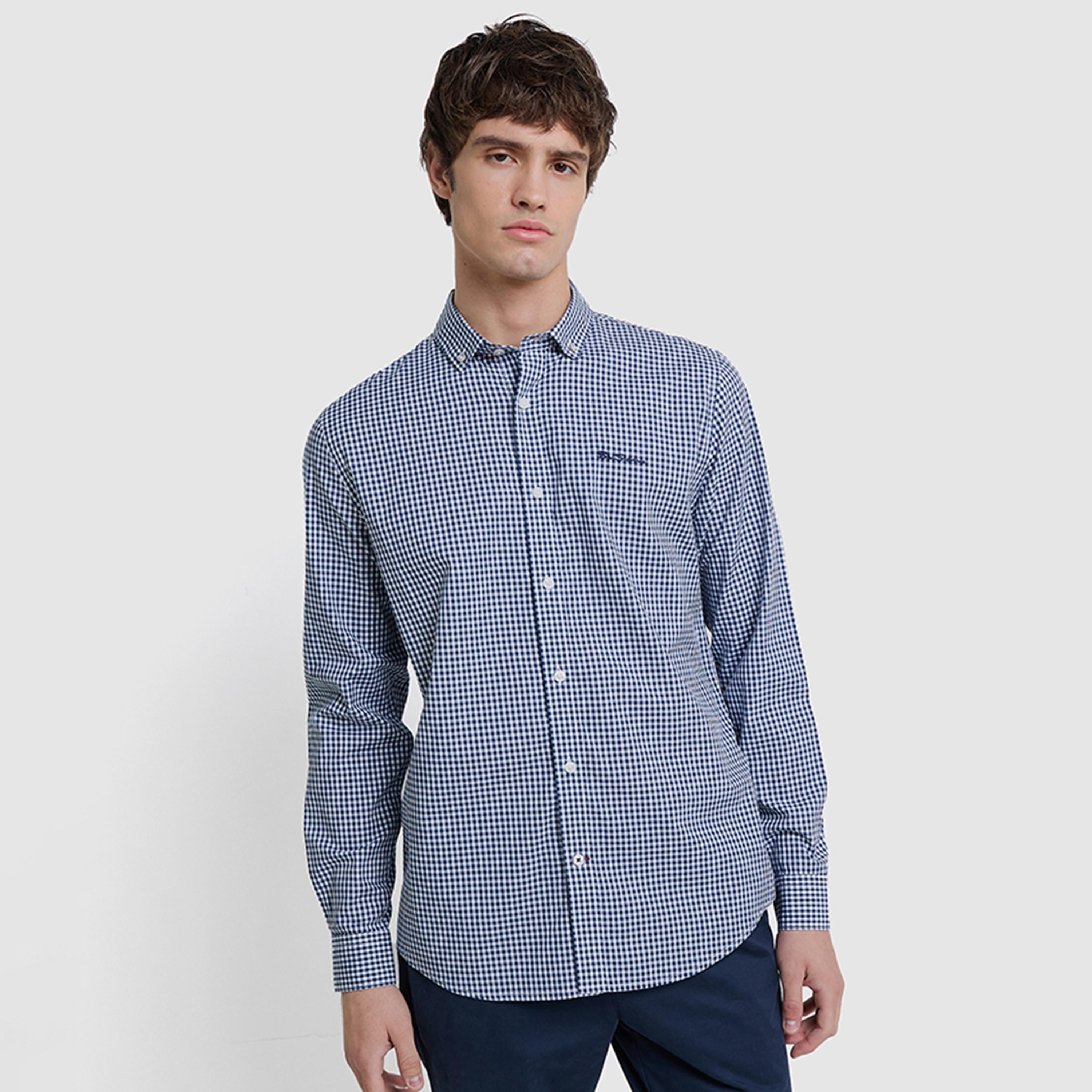 قميص رجالي بقصة عادية مربعات بأزرار وأكمام طويلة من بن شيرمان-men-clothing-shirts-image-1