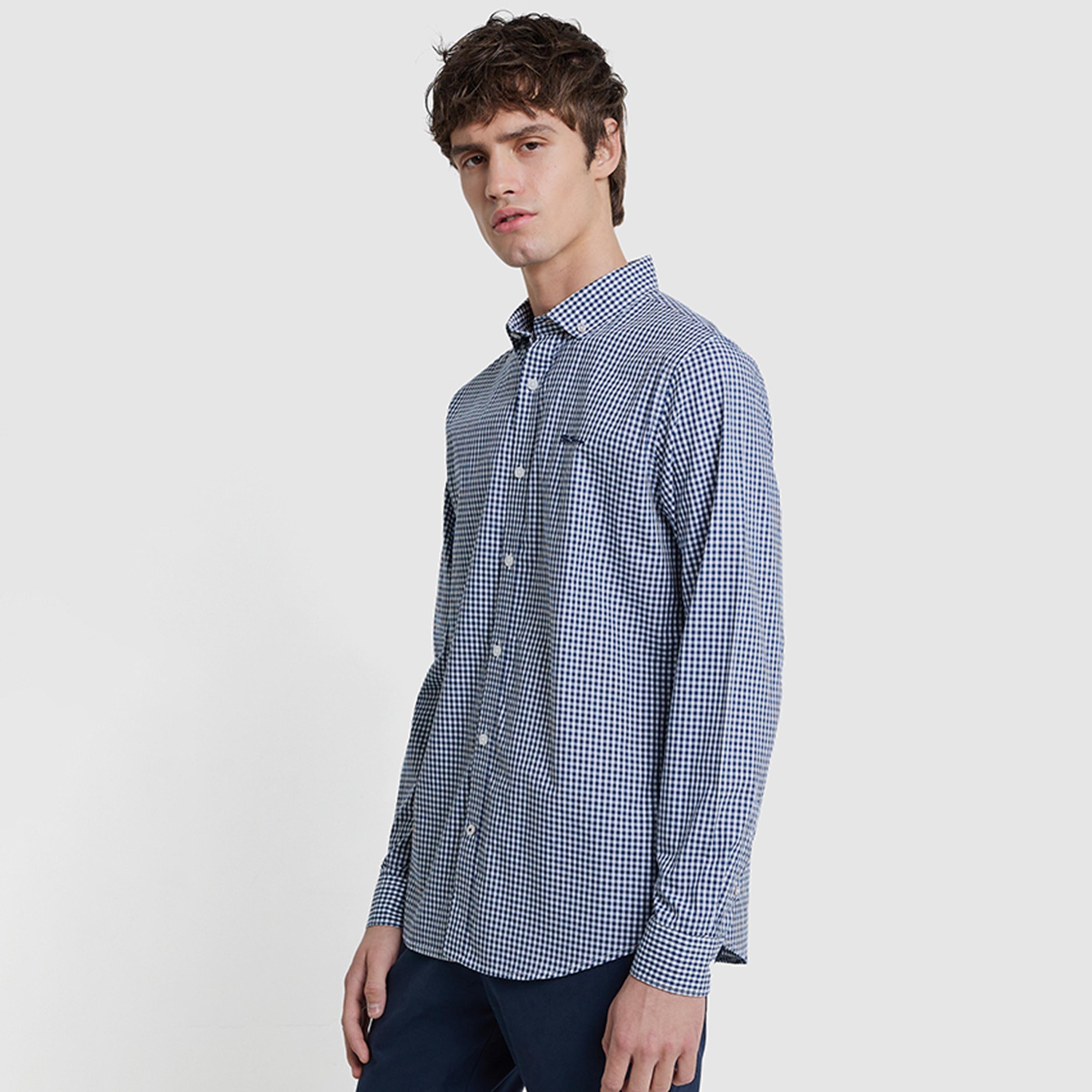 قميص رجالي بقصة عادية مربعات بأزرار وأكمام طويلة من بن شيرمان-men-clothing-shirts-image-3