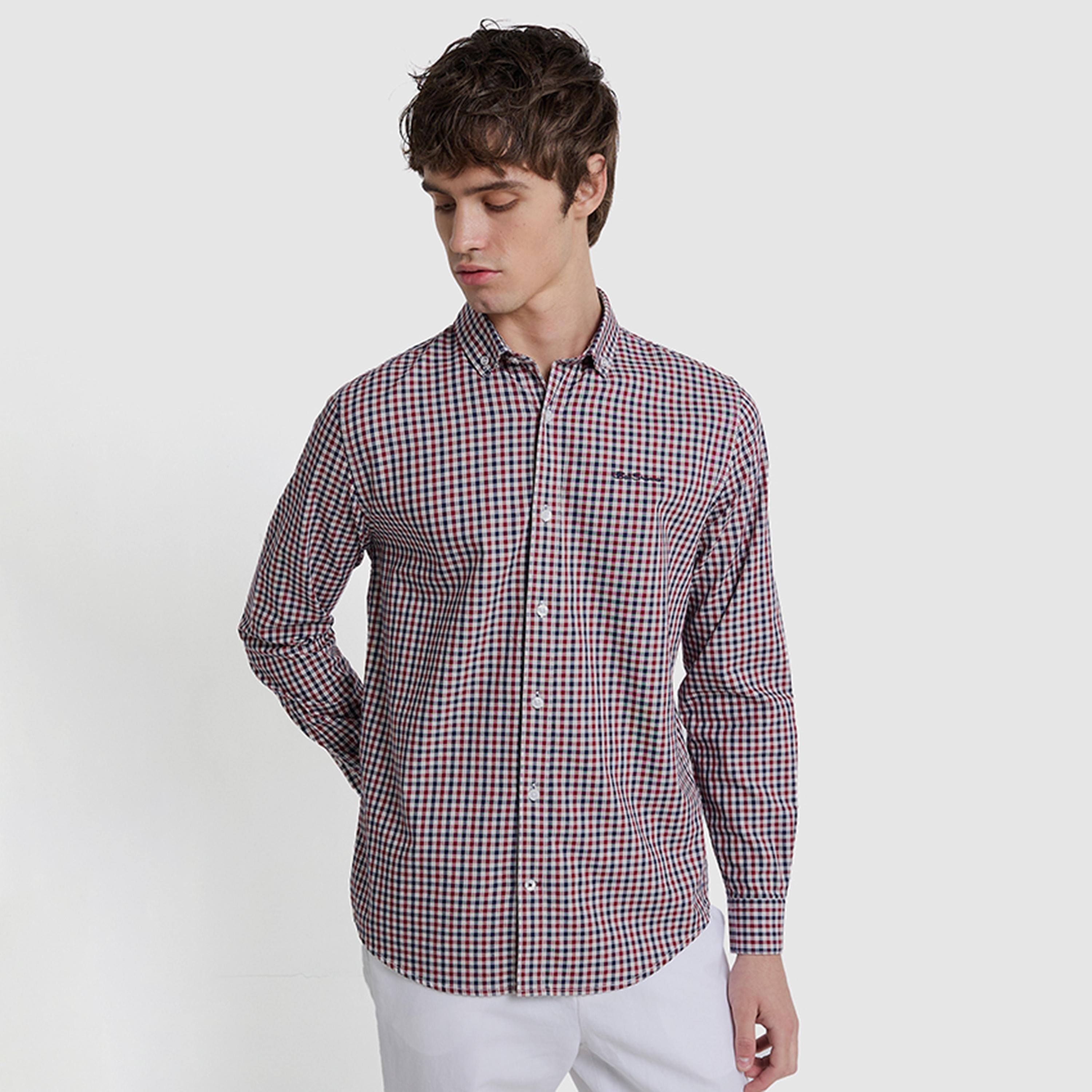 قميص رجالي بقصة عادية مربعات بأزرار وأكمام طويلة من بن شيرمان-men-clothing-shirts-image-1