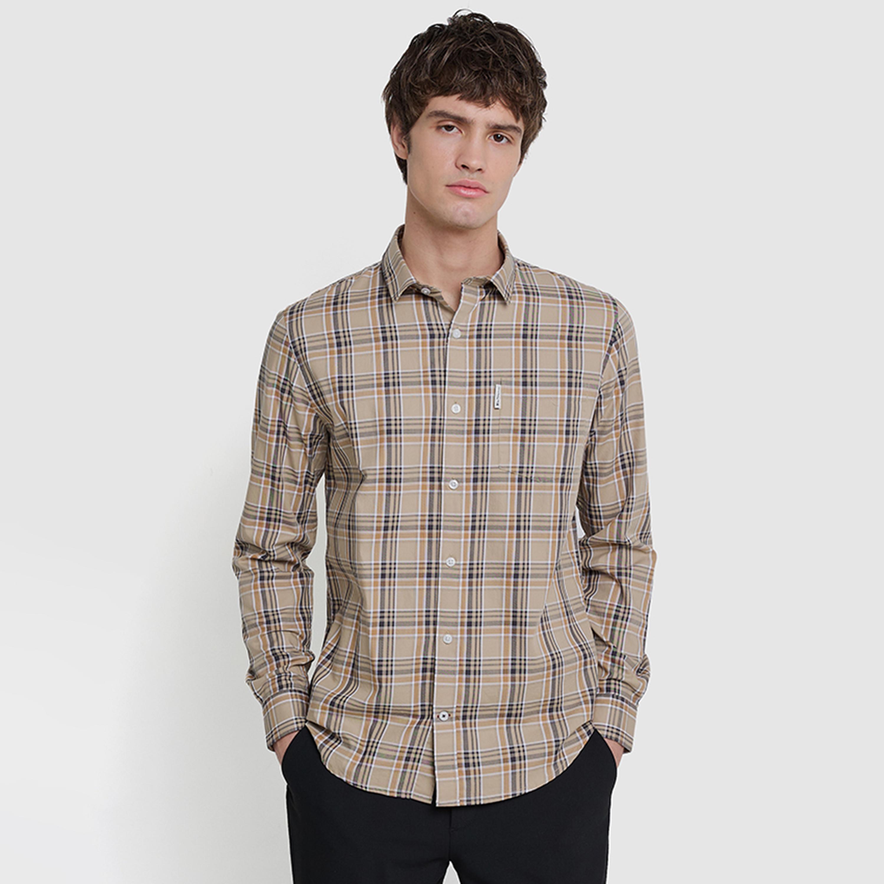 BEN SHERMAN Regular Fit Checked Collared Long Sleeves Men's Shirt-men-clothing-shirts-image-1