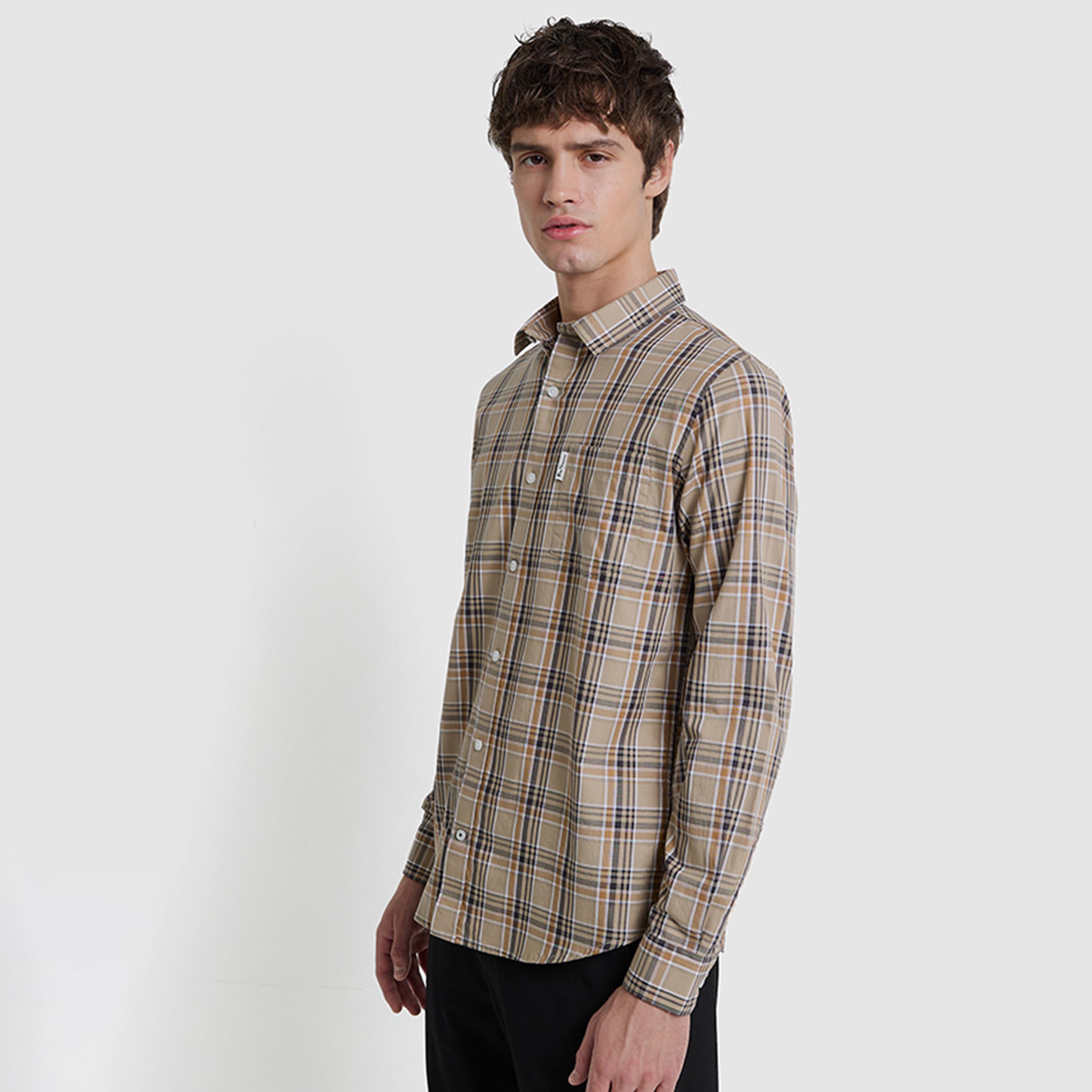 BEN SHERMAN Regular Fit Checked Collared Long Sleeves Men's Shirt-men-clothing-shirts-image-3