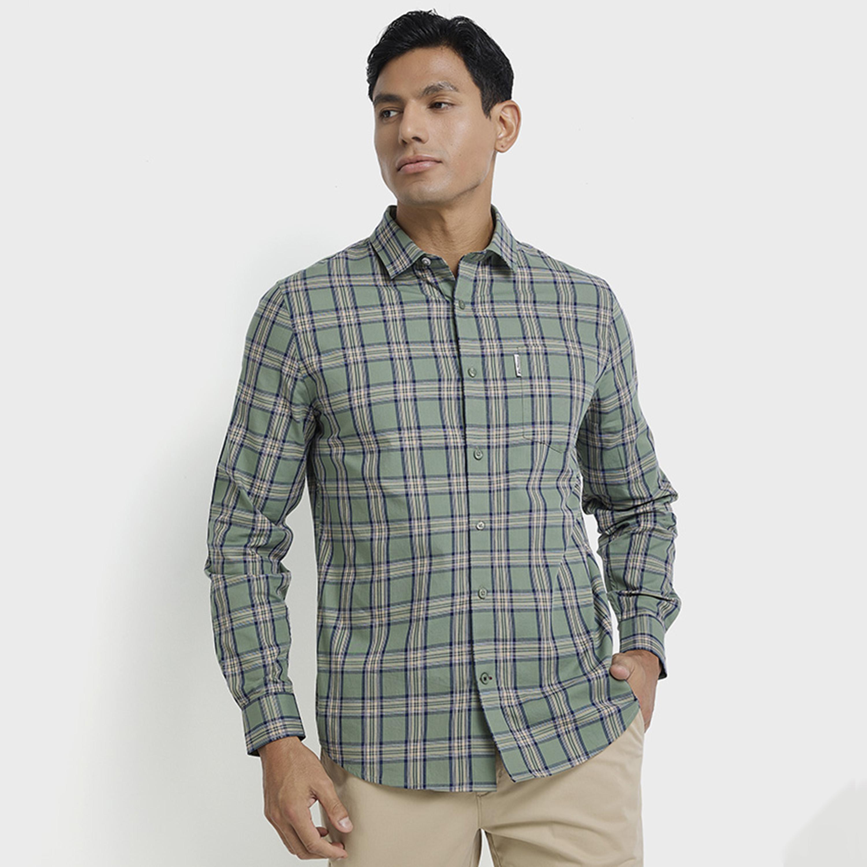 BEN SHERMAN Regular Fit Checked Collared Long Sleeves Men's Shirt-men-clothing-shirts-image-1