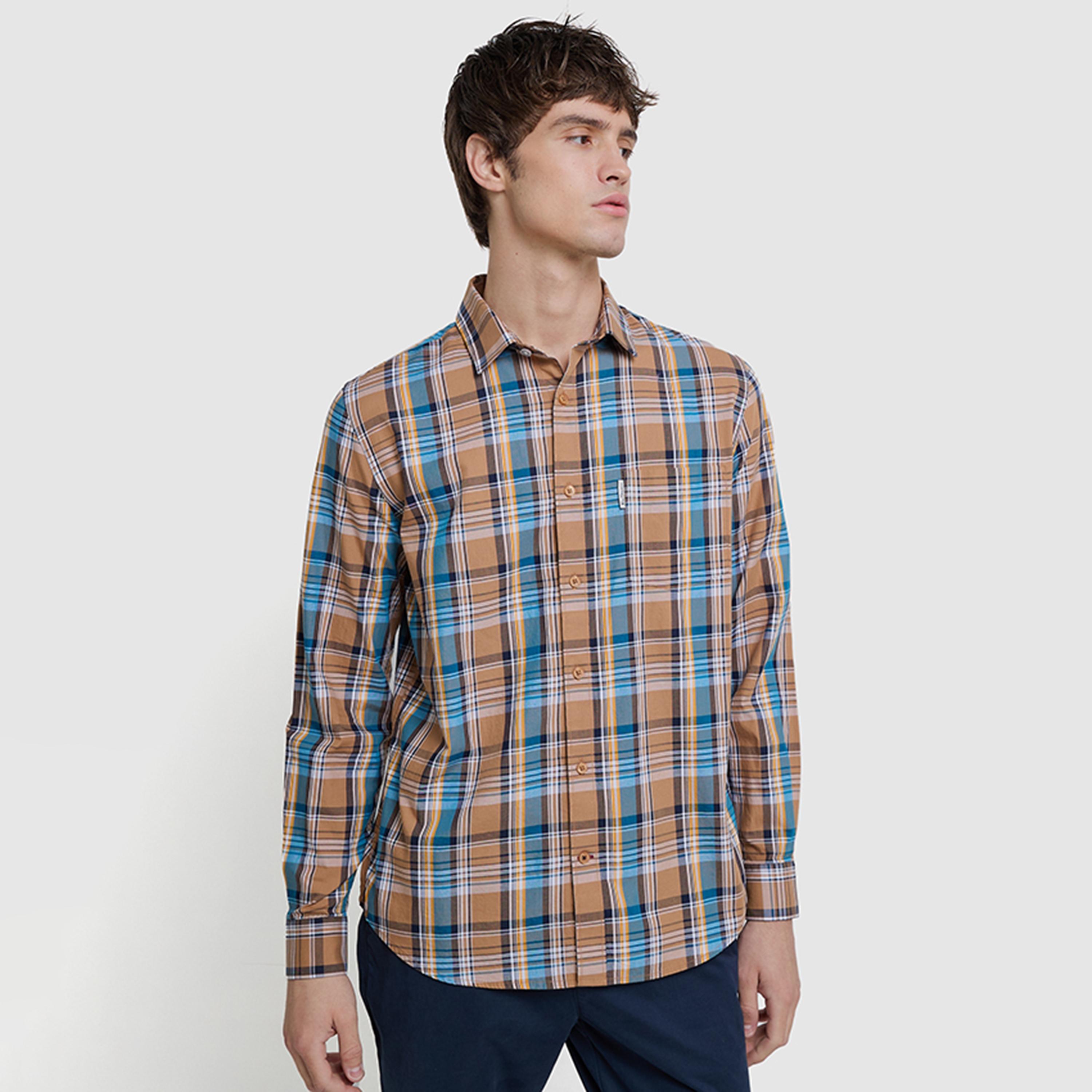 BEN SHERMAN Regular Fit Checked Collared Long Sleeves Men's Shirt-men-clothing-shirts-image-1