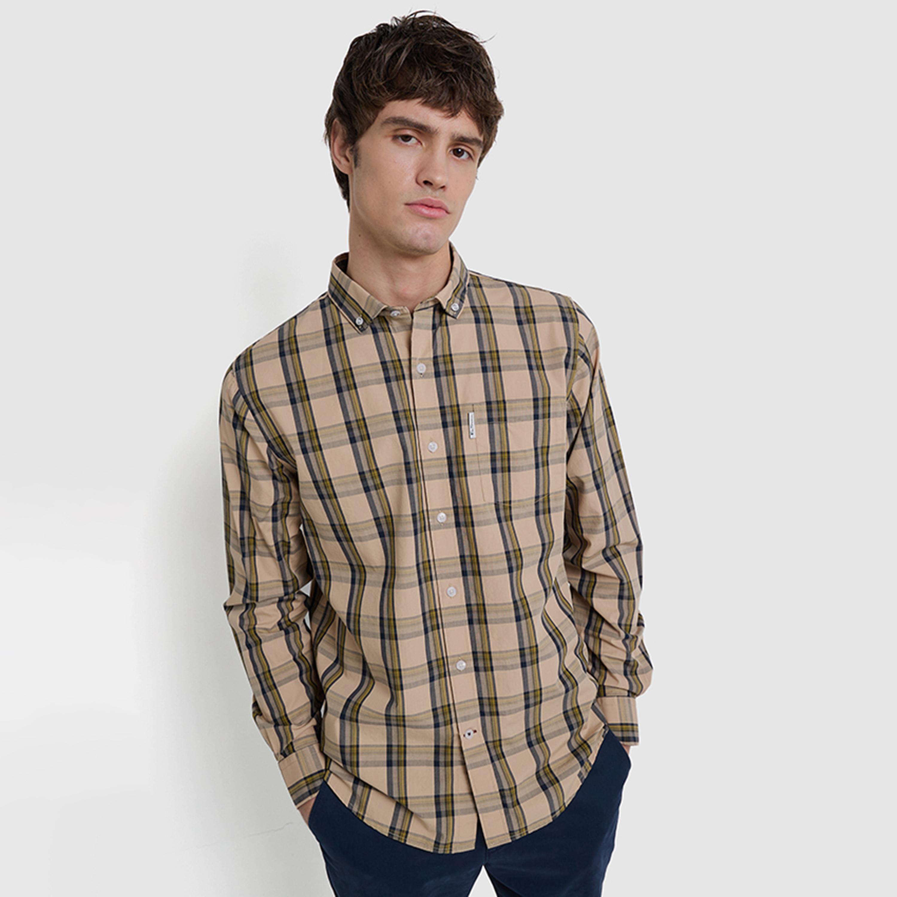 قميص رجالي بقصة عادية مربعات بأزرار وأكمام طويلة من بن شيرمان-men-clothing-shirts-image-1