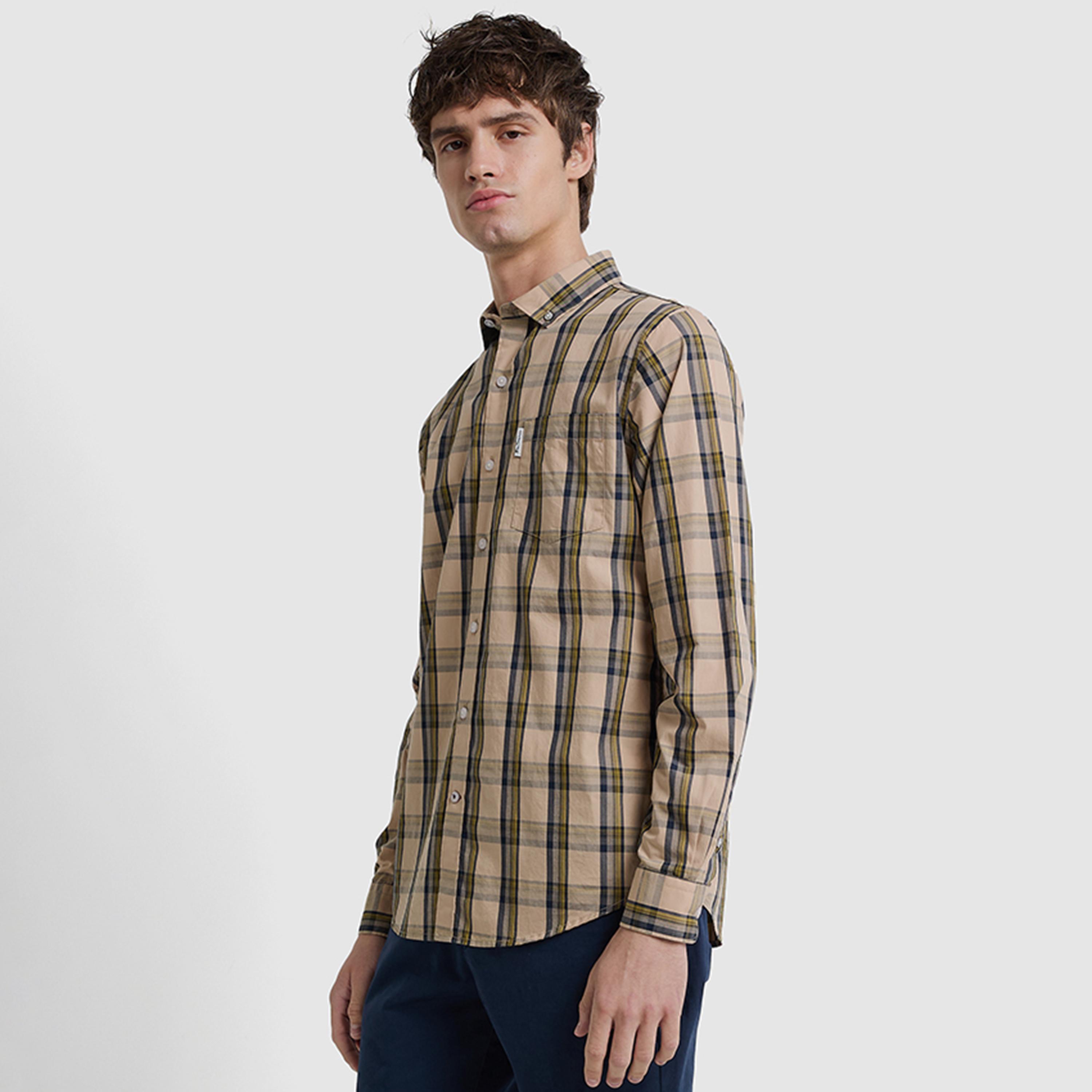 BEN SHERMAN Regular Fit Checked Button-Down Collar Long Sleeves Men's Shirt-men-clothing-shirts-image-3