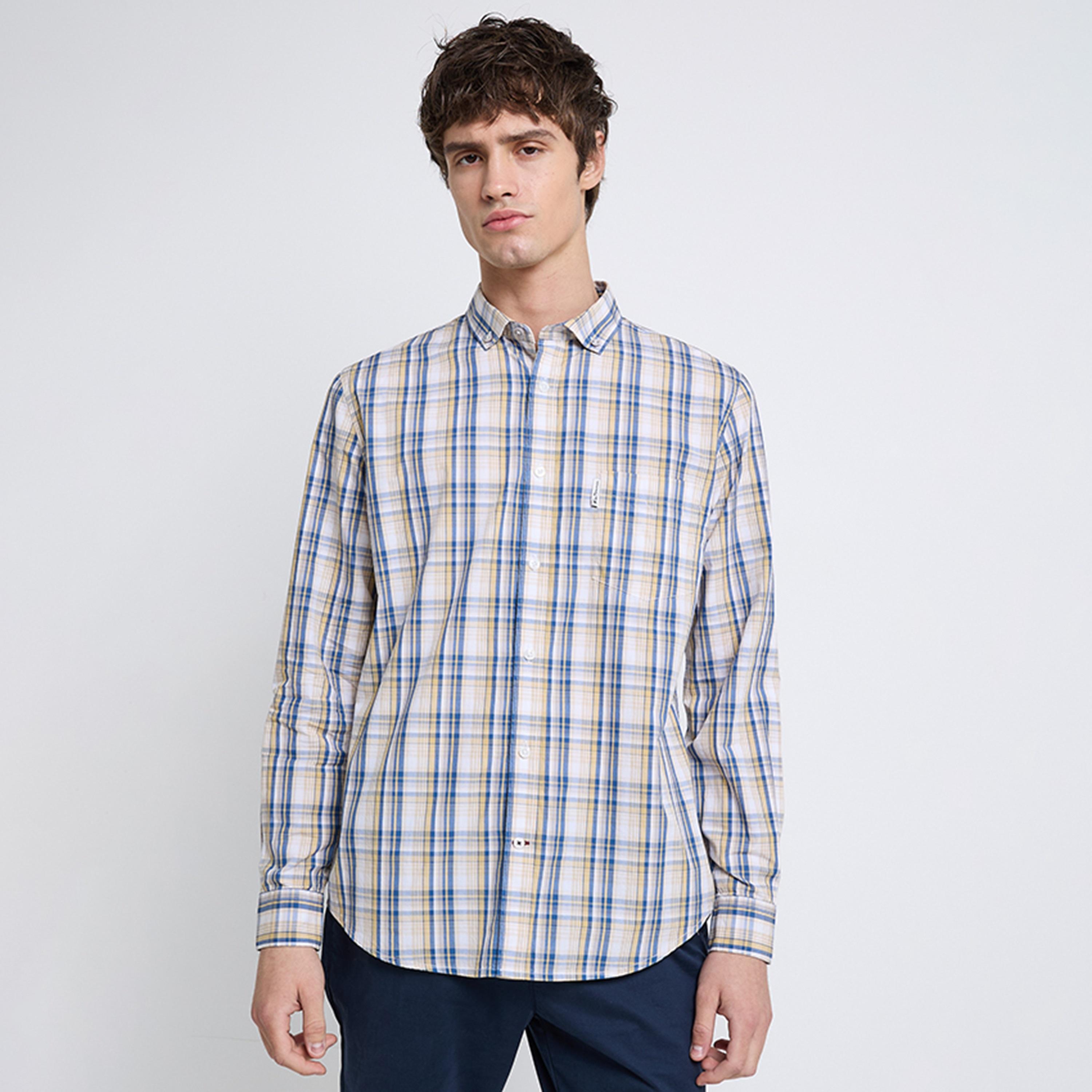 BEN SHERMAN Regular Fit Checked Button-Down Collar Long Sleeves Men's Shirt-men-clothing-shirts-image-1