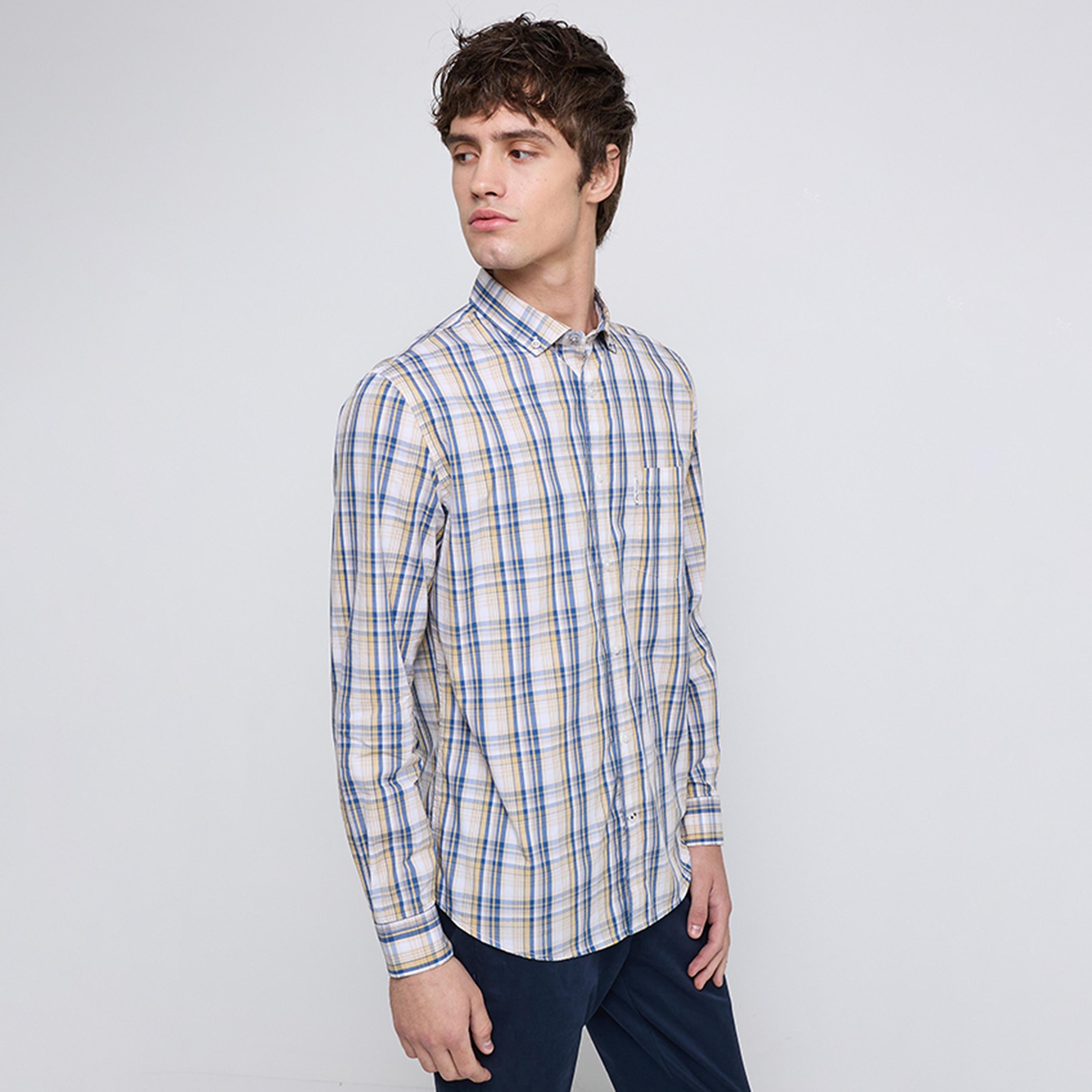BEN SHERMAN Regular Fit Checked Button-Down Collar Long Sleeves Men's Shirt-men-clothing-shirts-image-2