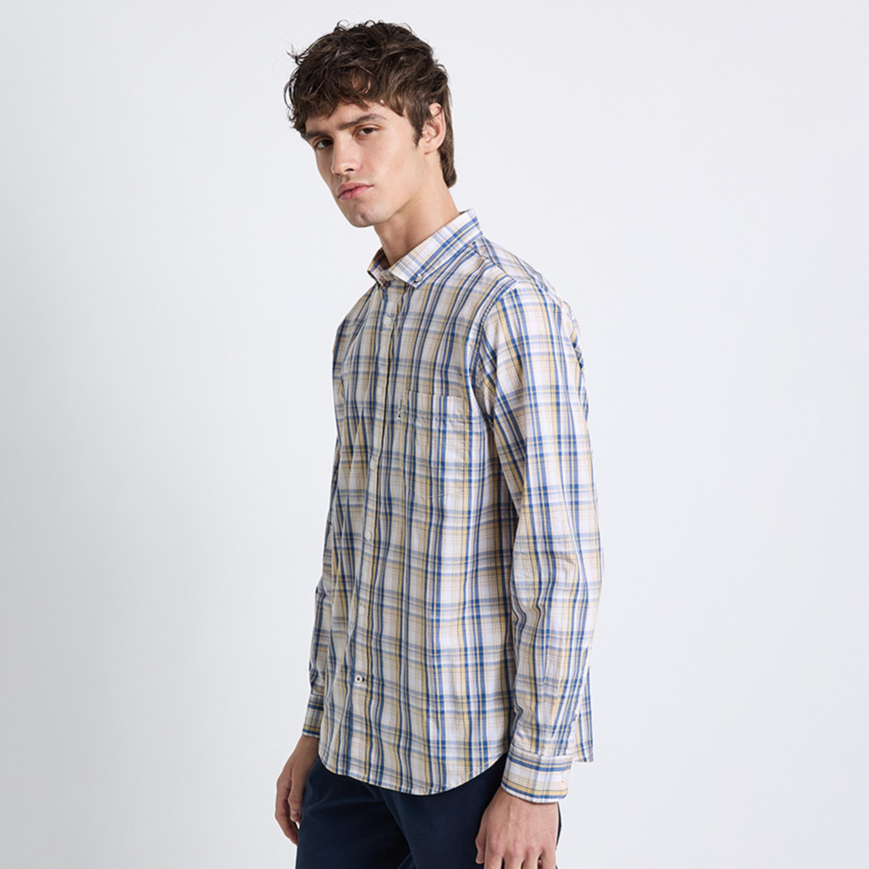 BEN SHERMAN Regular Fit Checked Button-Down Collar Long Sleeves Men's Shirt-men-clothing-shirts-image-3