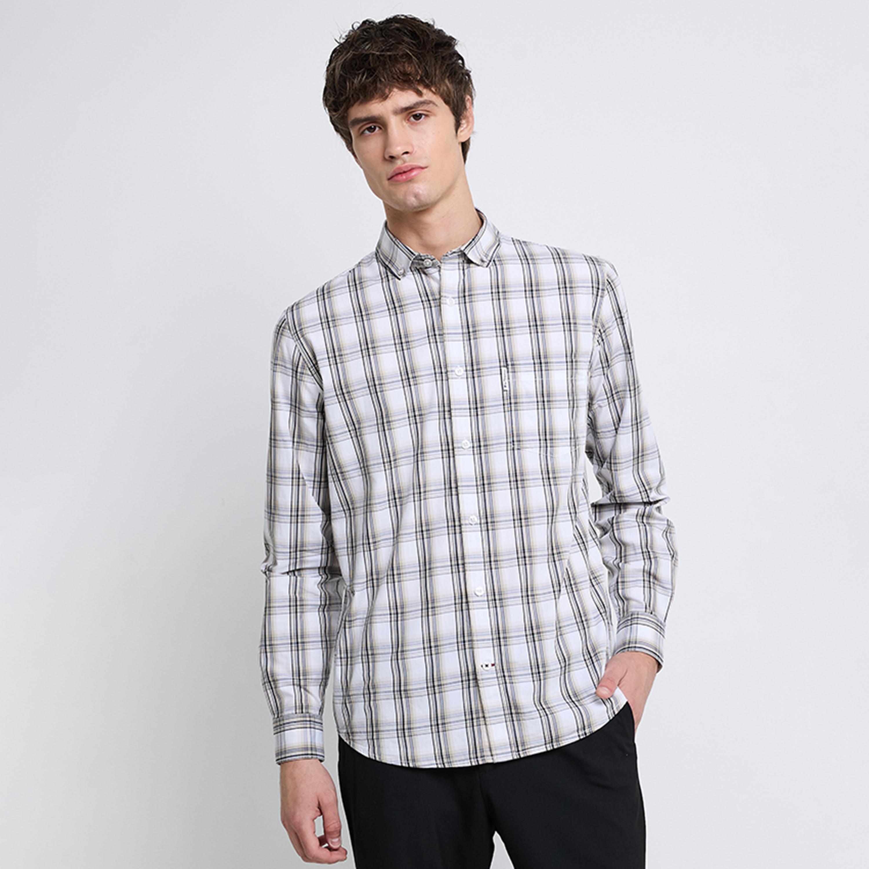 BEN SHERMAN Regular Fit Checked Button-Down Collar Long Sleeves Men's Shirt-men-clothing-shirts-image-1