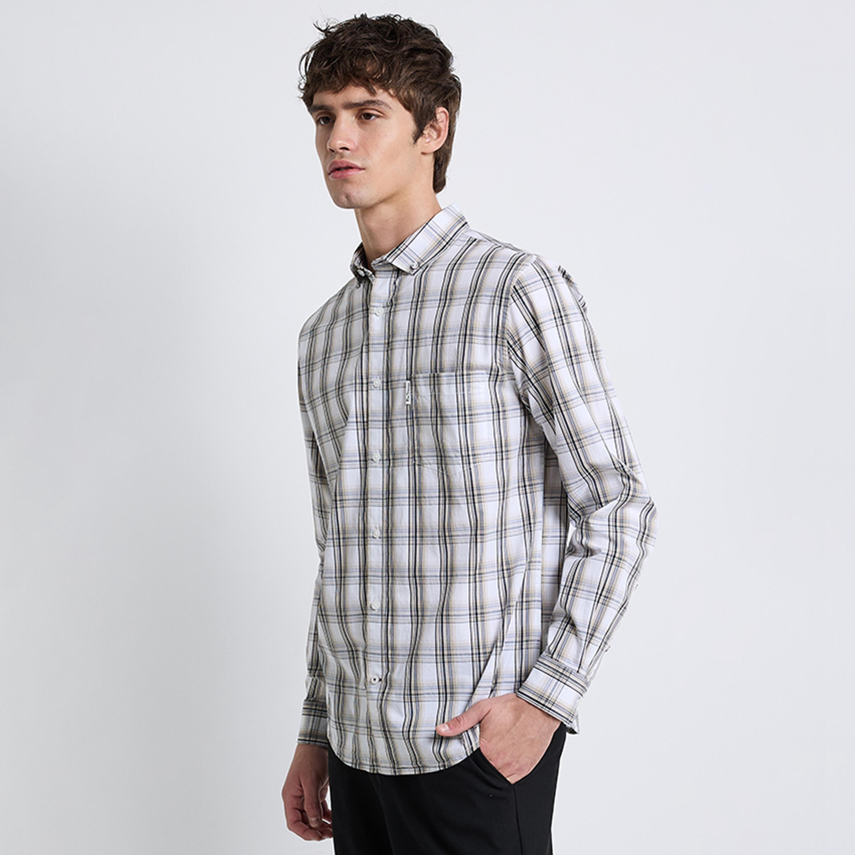 BEN SHERMAN Regular Fit Checked Button-Down Collar Long Sleeves Men's Shirt-men-clothing-shirts-image-3