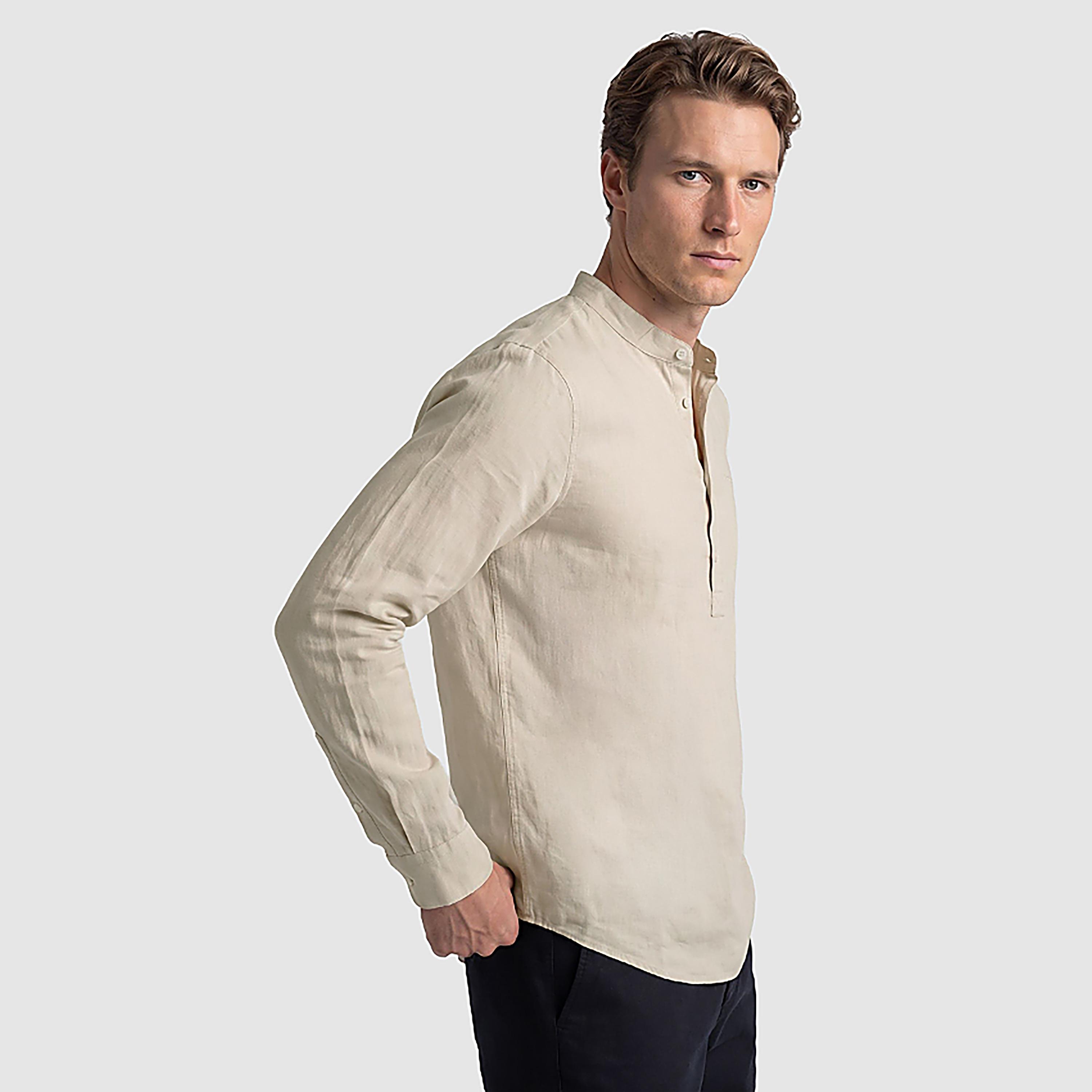 BEN SHERMAN Regular Fit Plain Band Collar Long Sleeves Men's Shirt-men-clothing-shirts-image-3