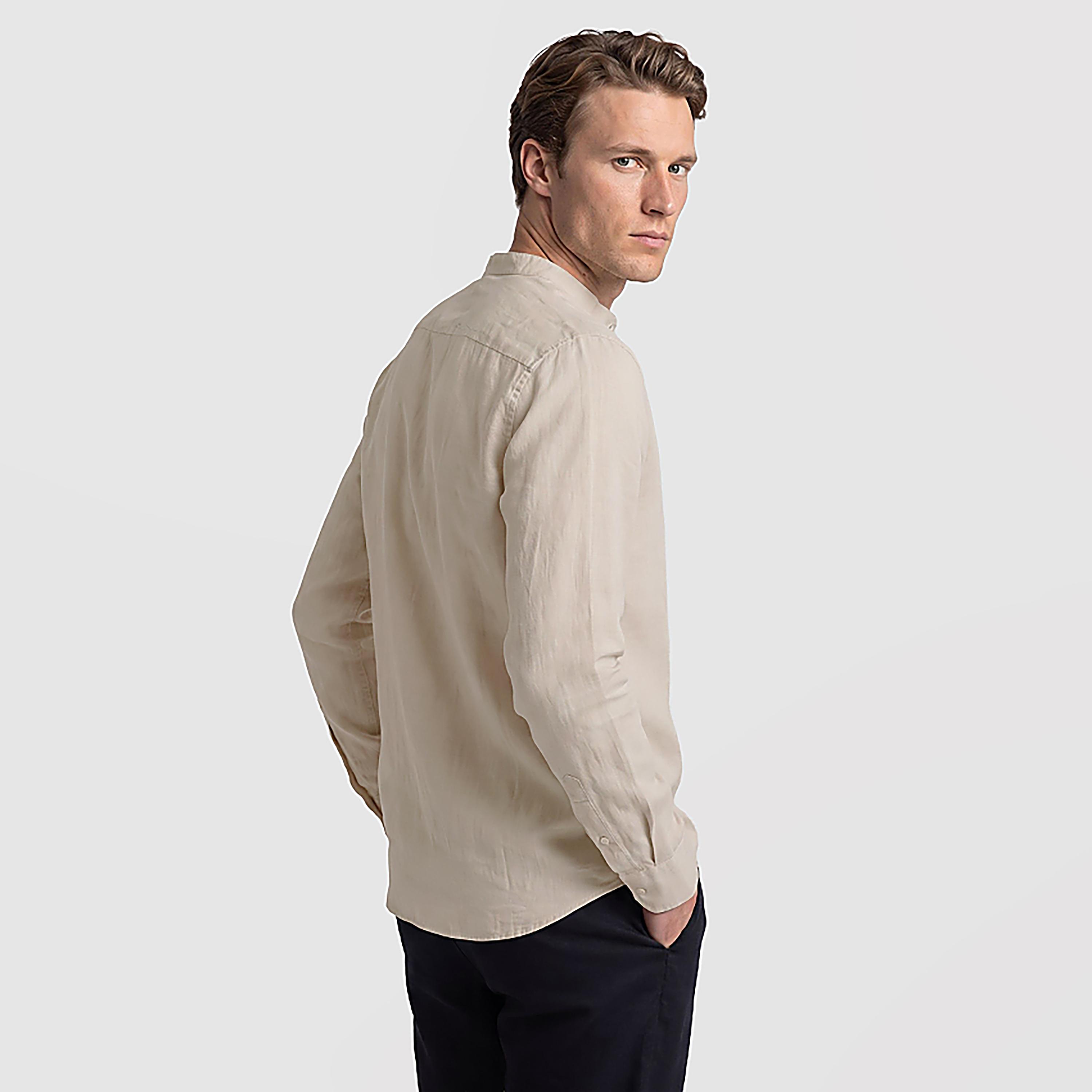 BEN SHERMAN Regular Fit Plain Band Collar Long Sleeves Men's Shirt-men-clothing-shirts-image-4