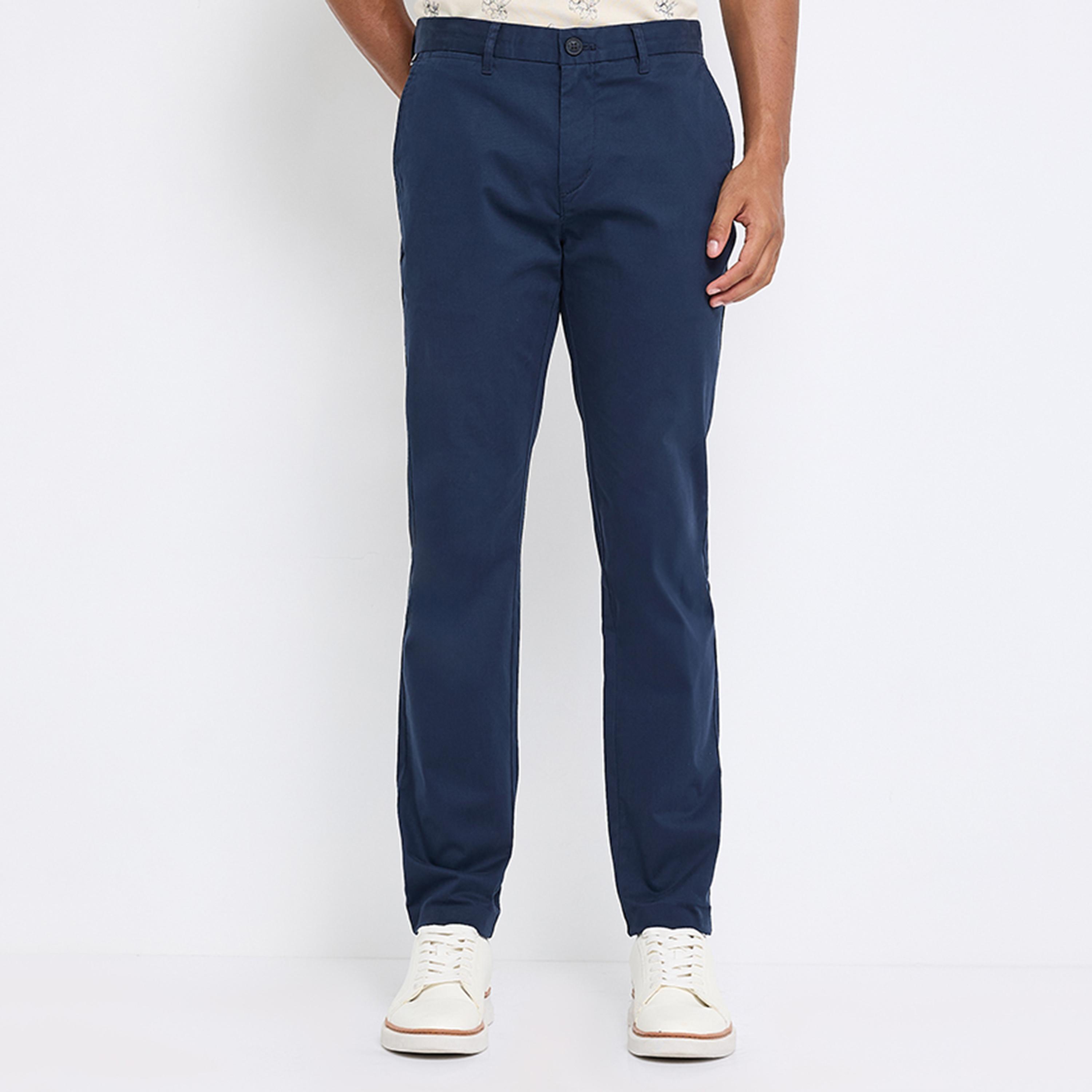 بنطلون تشينو رجالي سادة بخصر متوسط وزر وسحاب من بن شيرمان-men-clothing-bottoms-trousersandchinos-chinos-image-1
