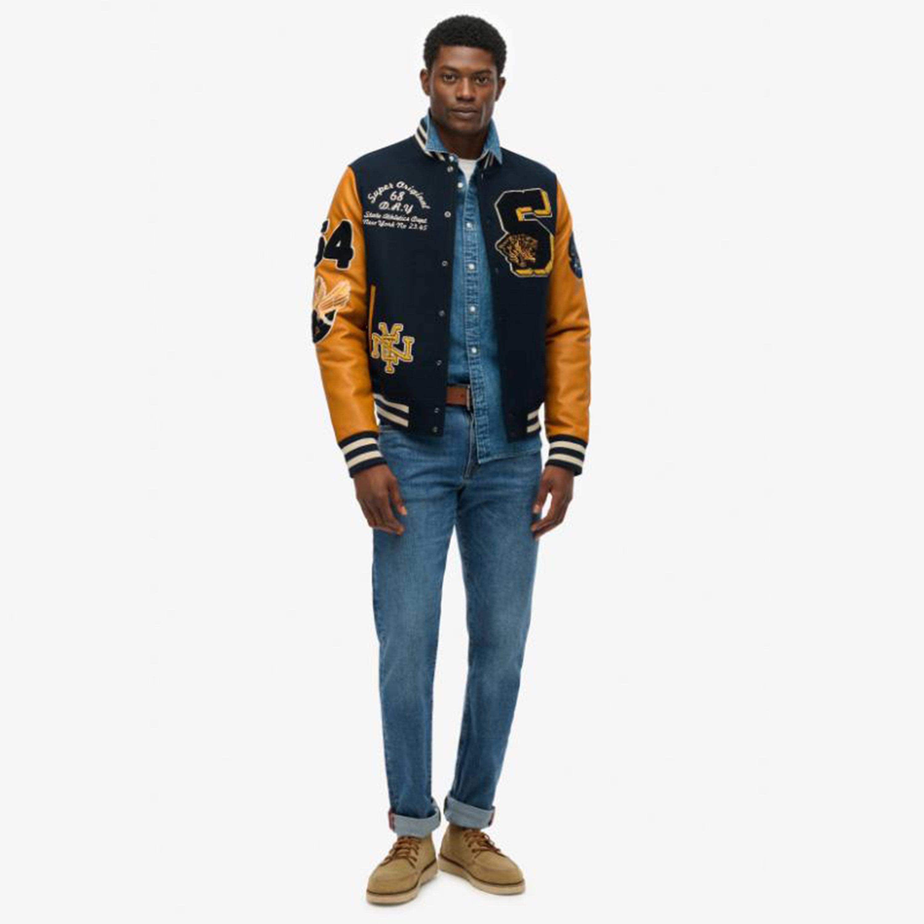Superdry Applique & Color-Blocked Stand Collar Long Sleeves Men's Varsity Jacket-men-clothing-jacketsandblazers-jackets-image-2