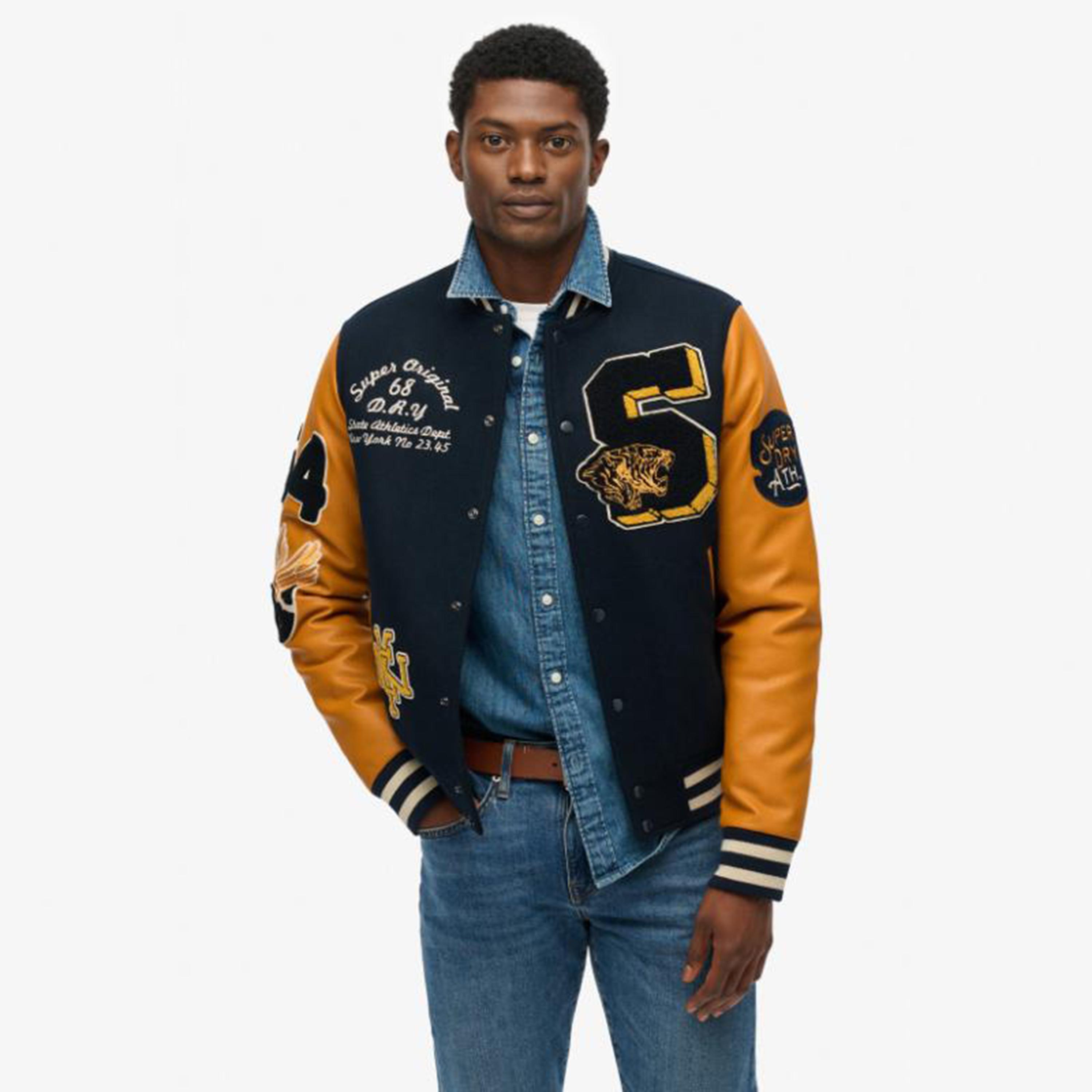 Superdry Applique & Color-Blocked Stand Collar Long Sleeves Men's Varsity Jacket-men-clothing-jacketsandblazers-jackets-image-4