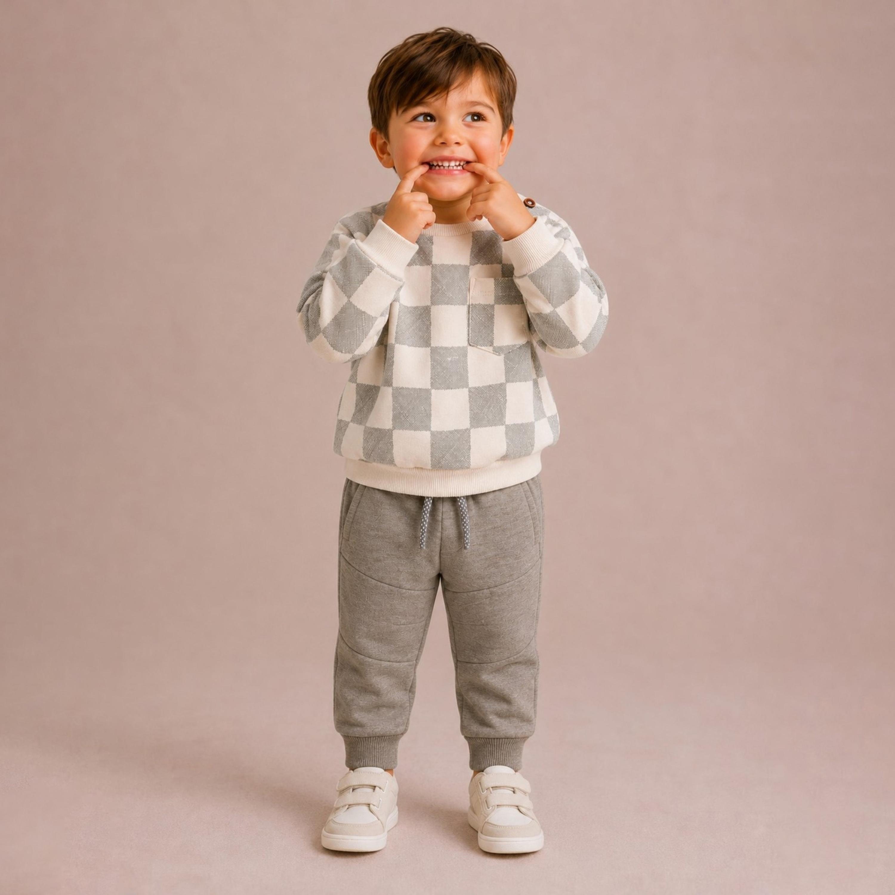 طقم سويت شيرت كاروهات بأكمام طويلة وبنطال جوجر من ديركجي-boys-clothing-setsandcoords-image-1