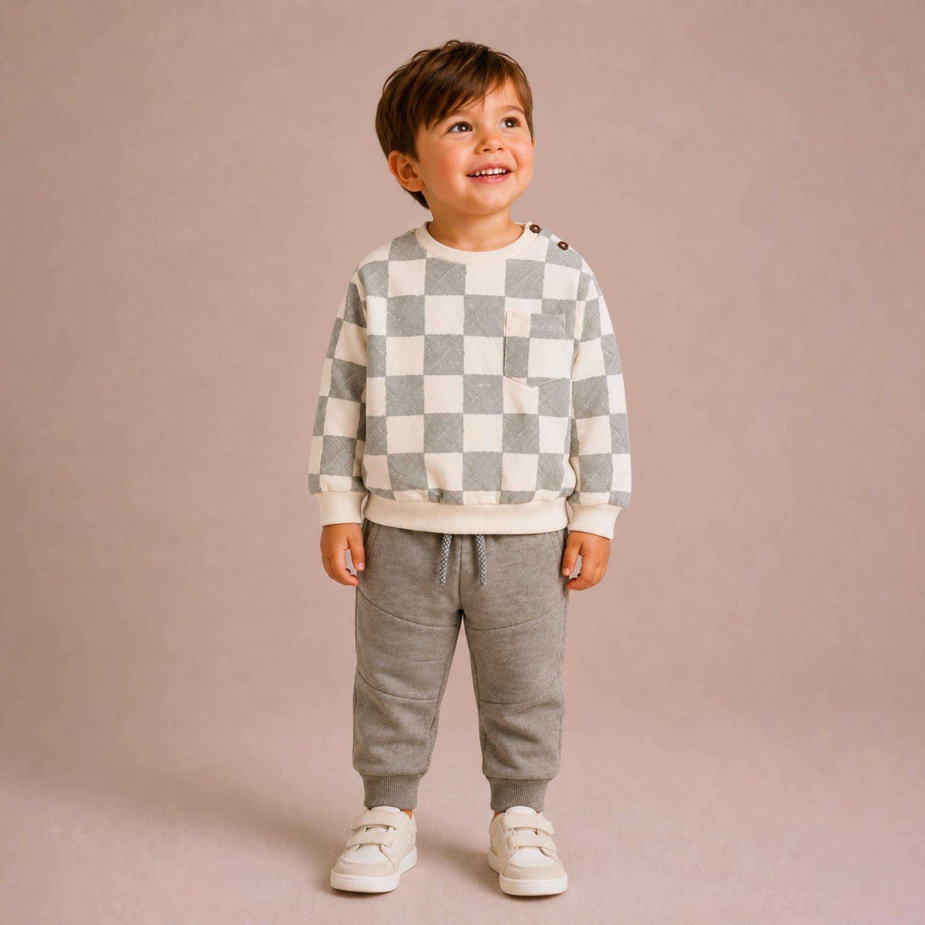 طقم سويت شيرت كاروهات بأكمام طويلة وبنطال جوجر من ديركجي-boys-clothing-setsandcoords-image-2
