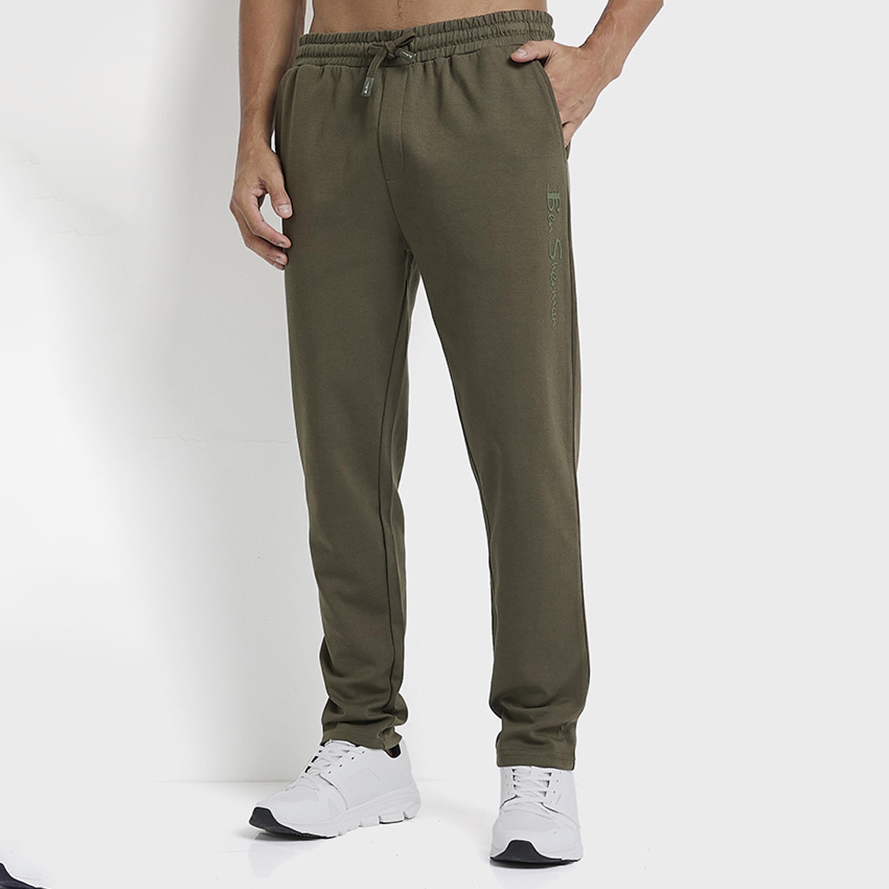 BEN SHERMAN Plain Mid-Rise Elasticated Drawstring Men's Track Pants-men-clothing-bottoms-joggers-image-1