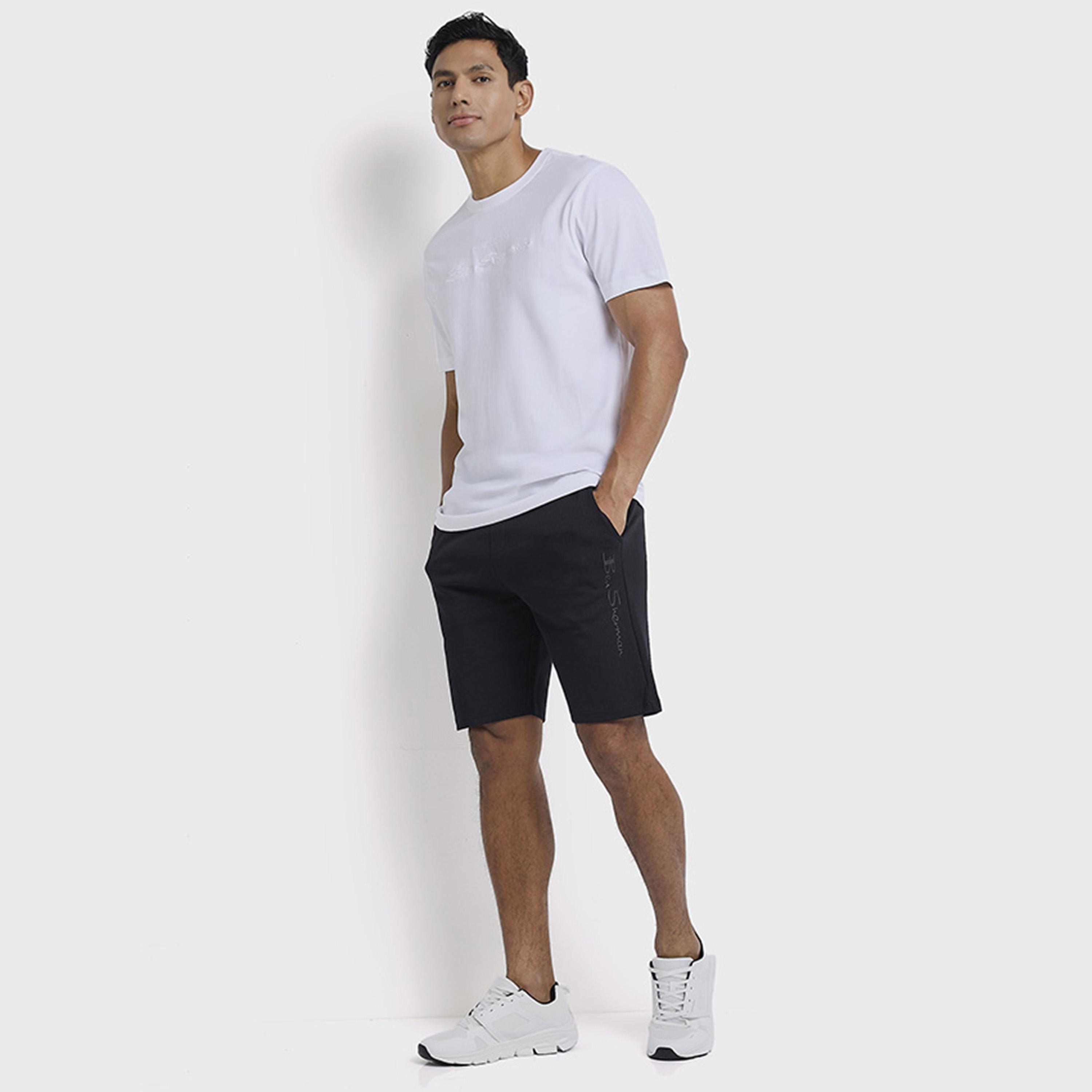 BEN SHERMAN Plain Mid-Rise Elasticated Drawstring Men's Shorts-men-clothing-bottoms-shorts-image-10
