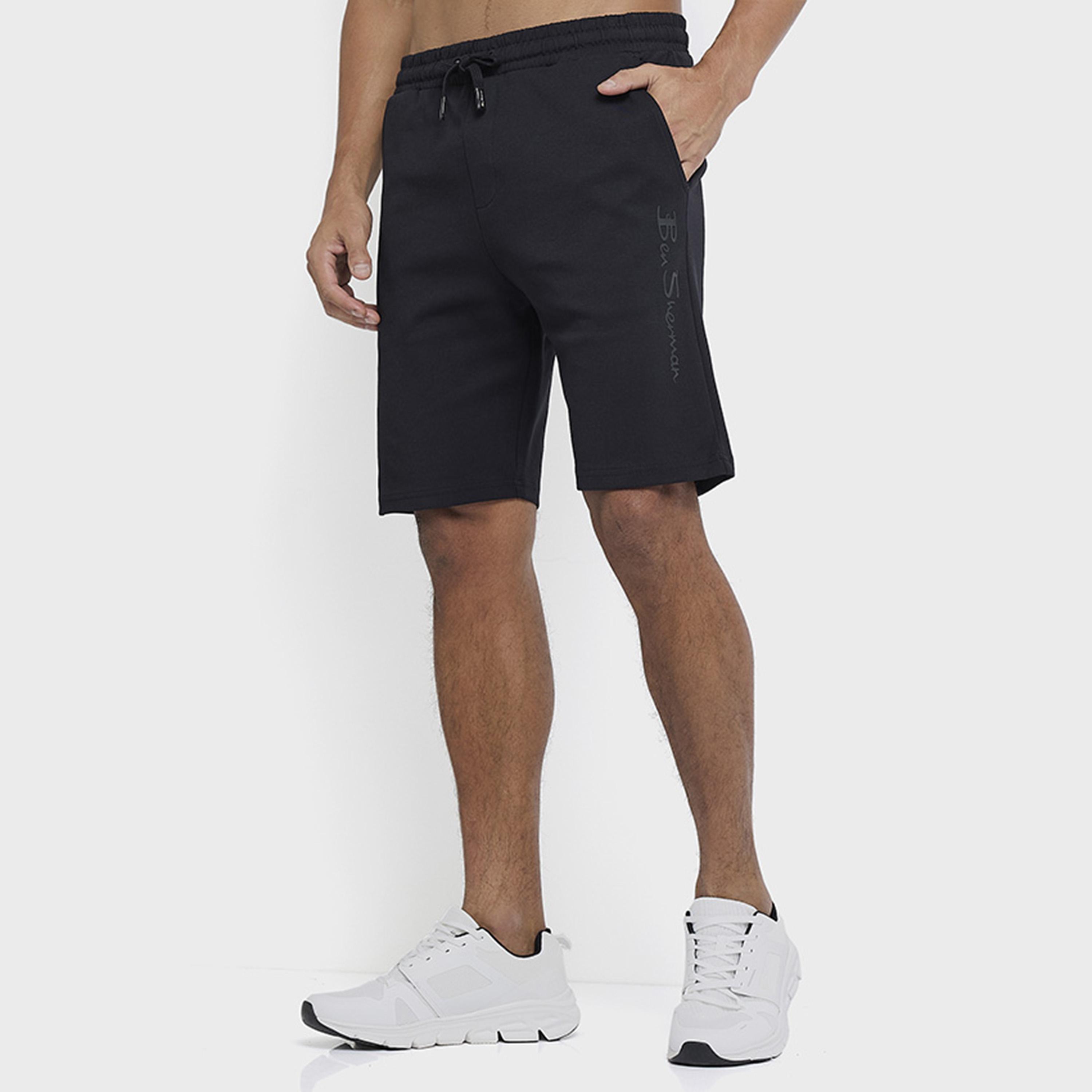 BEN SHERMAN Plain Mid-Rise Elasticated Drawstring Men's Shorts-men-clothing-bottoms-shorts-image-12