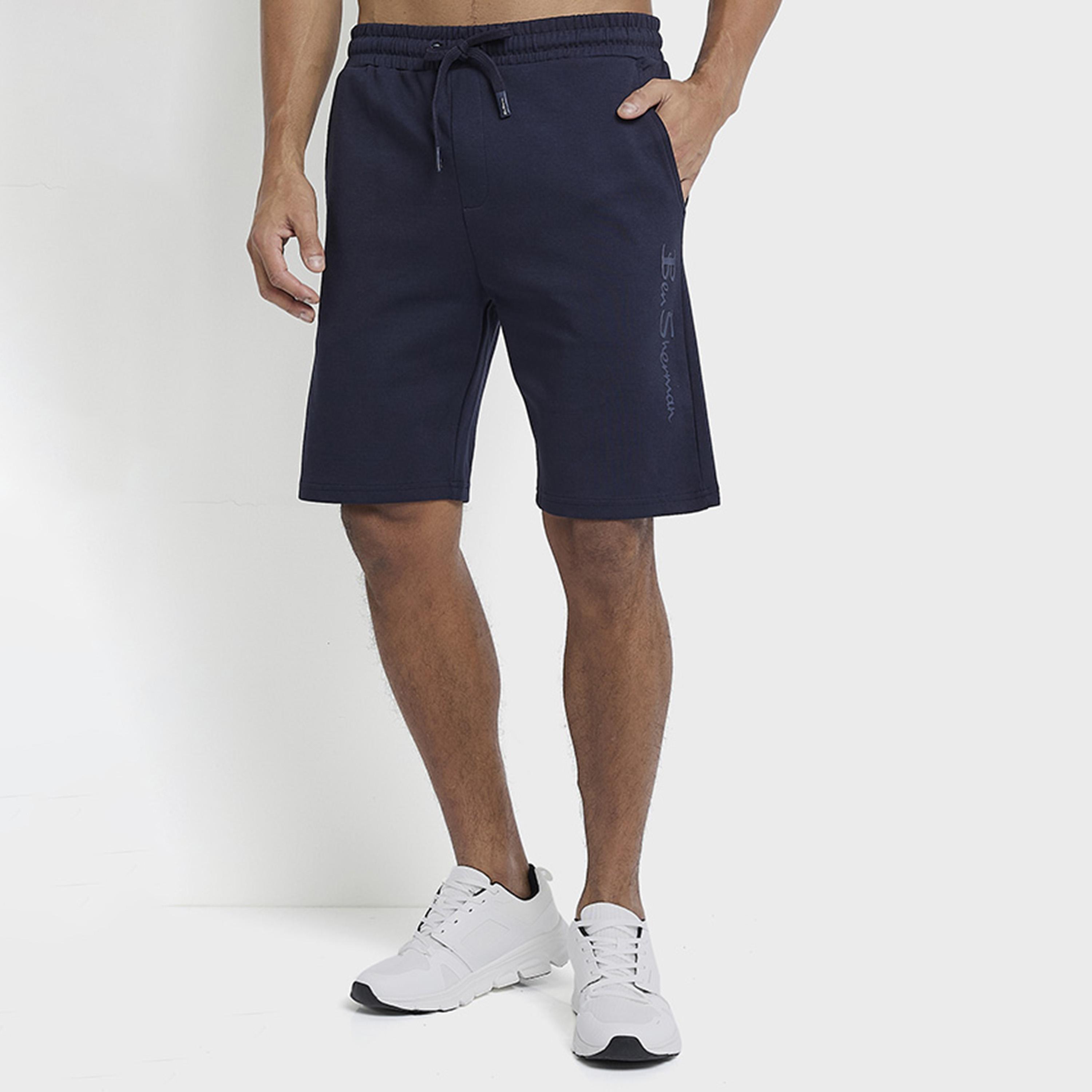 BEN SHERMAN Plain Mid-Rise Elasticated Drawstring Men's Shorts-men-clothing-bottoms-shorts-image-5