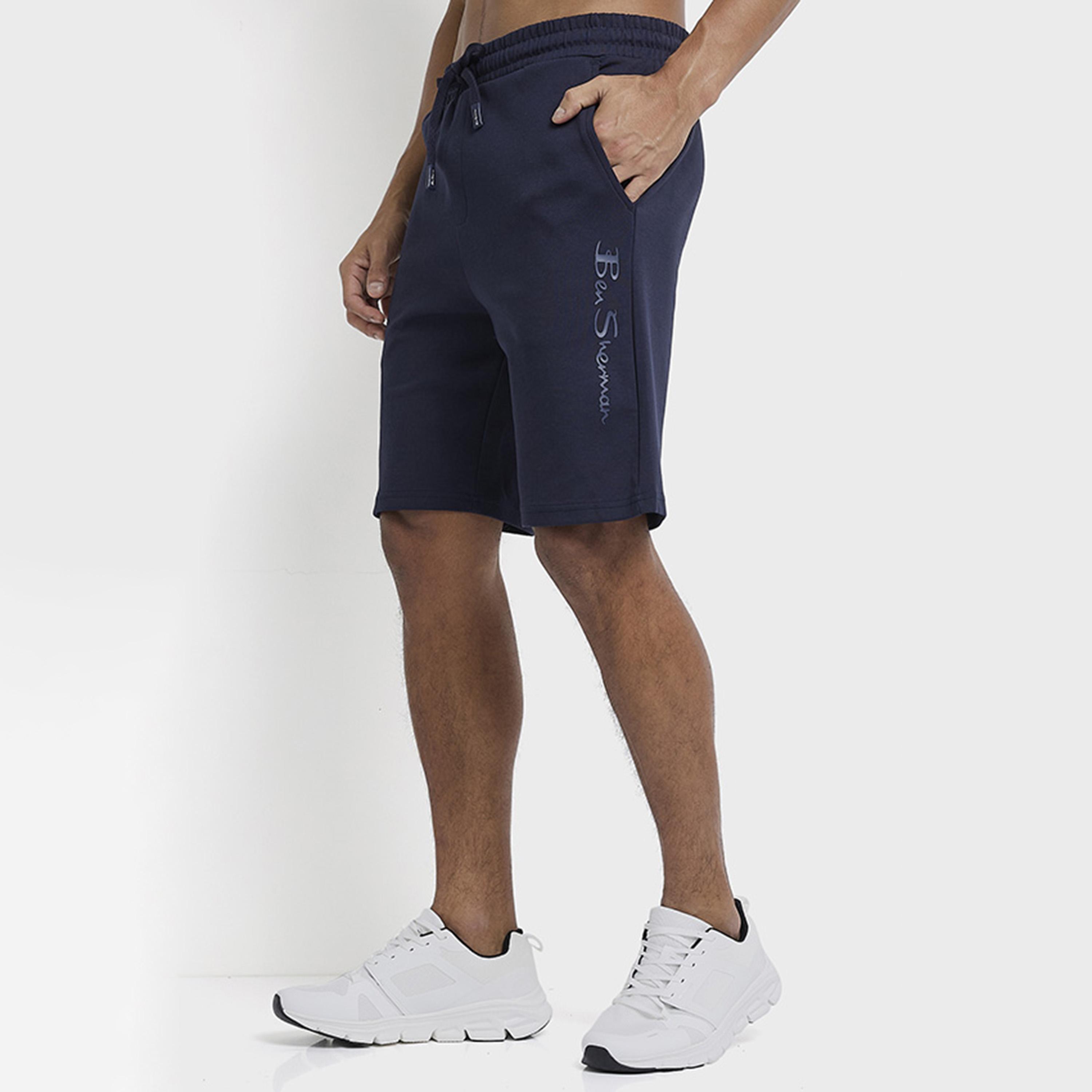 BEN SHERMAN Plain Mid-Rise Elasticated Drawstring Men's Shorts-men-clothing-bottoms-shorts-image-8