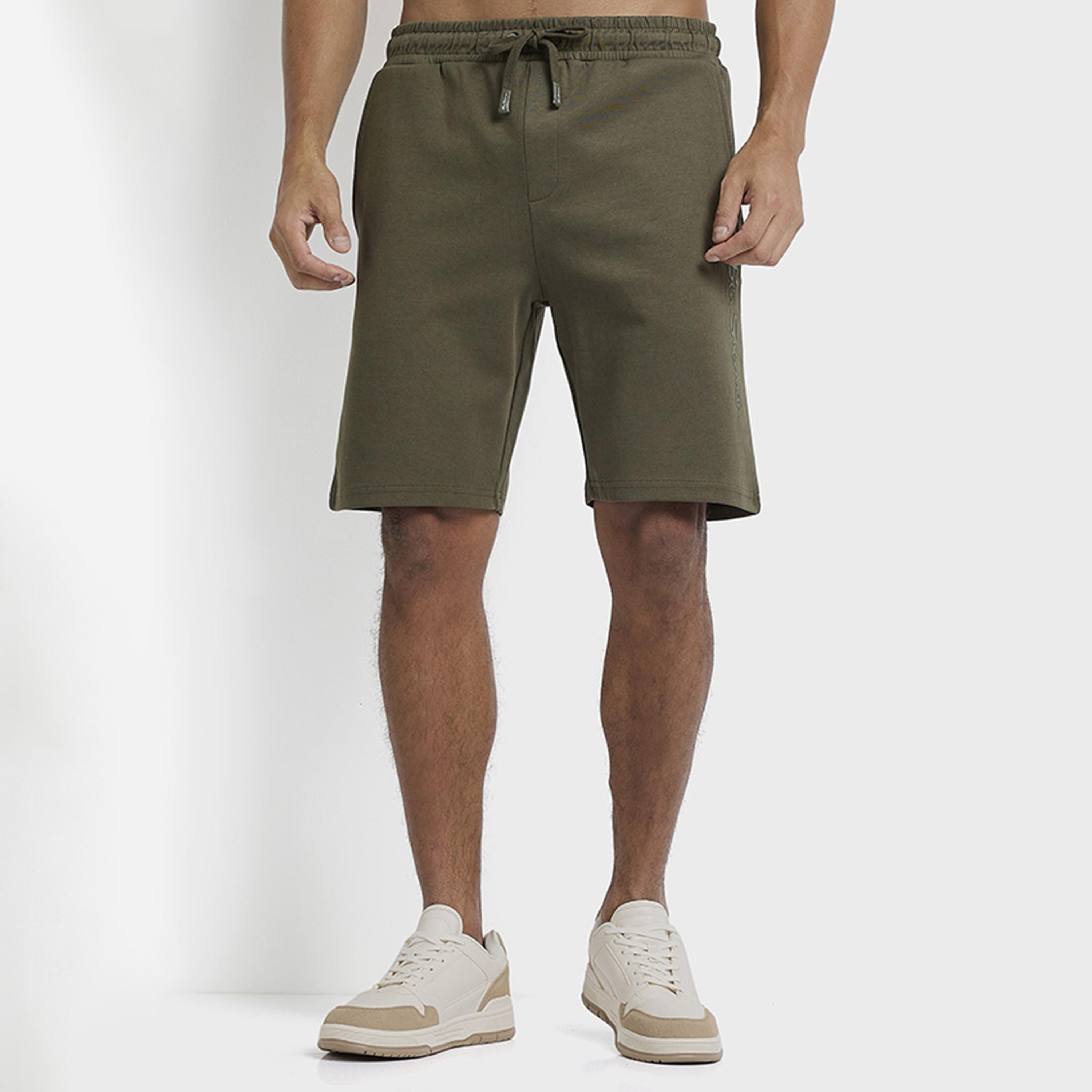 BEN SHERMAN Plain Mid-Rise Elasticated Drawstring Men's Shorts-men-clothing-bottoms-shorts-image-1