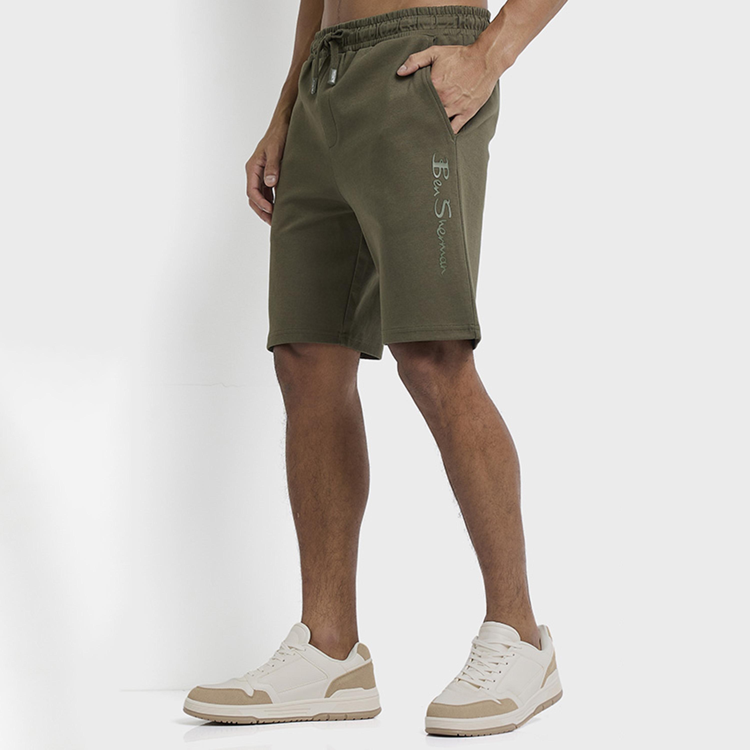 BEN SHERMAN Plain Mid-Rise Elasticated Drawstring Men's Shorts-men-clothing-bottoms-shorts-image-4