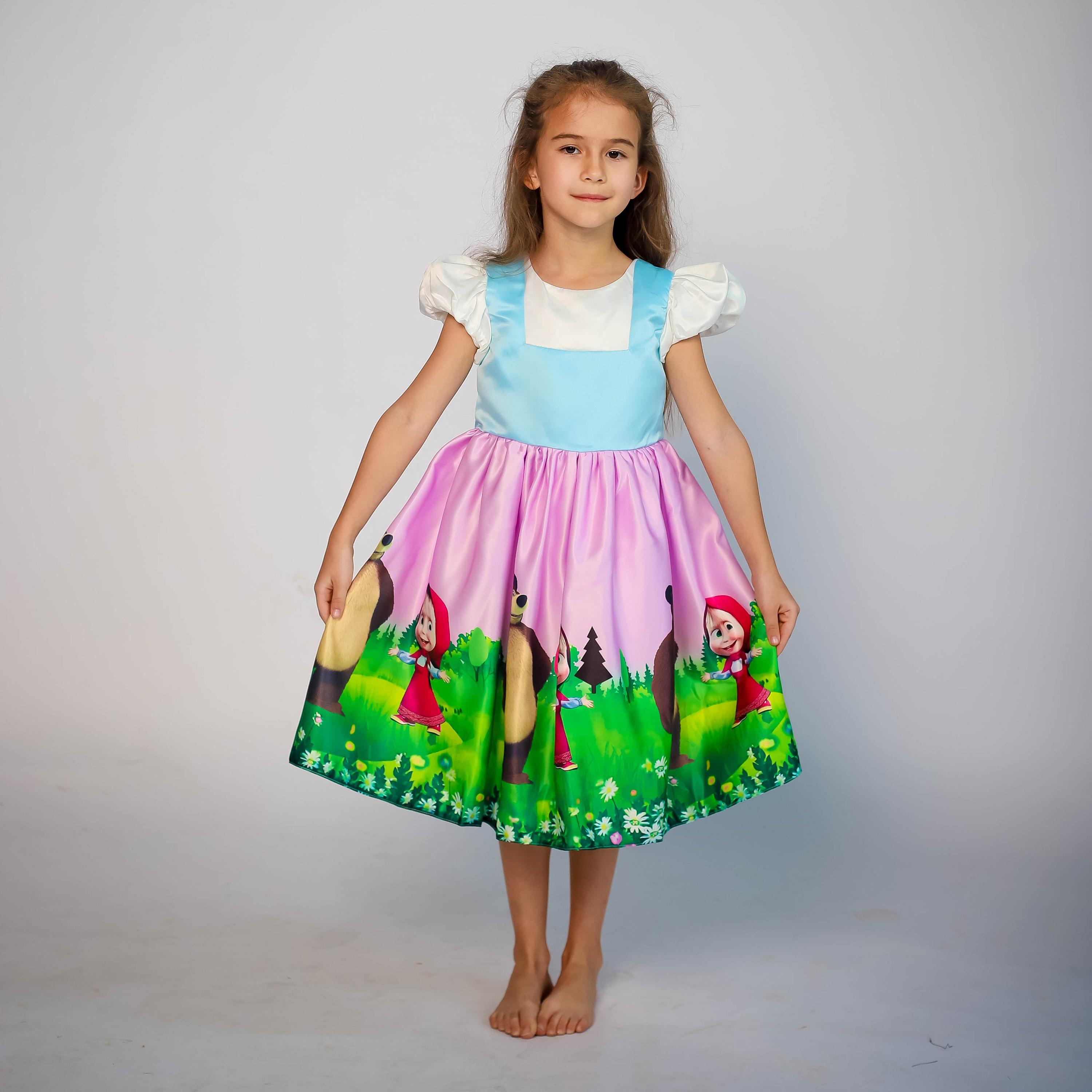 Buy Ddaniella Masha The Bear Printed Cap Sleeves Party Dress Online Babyshop UAE