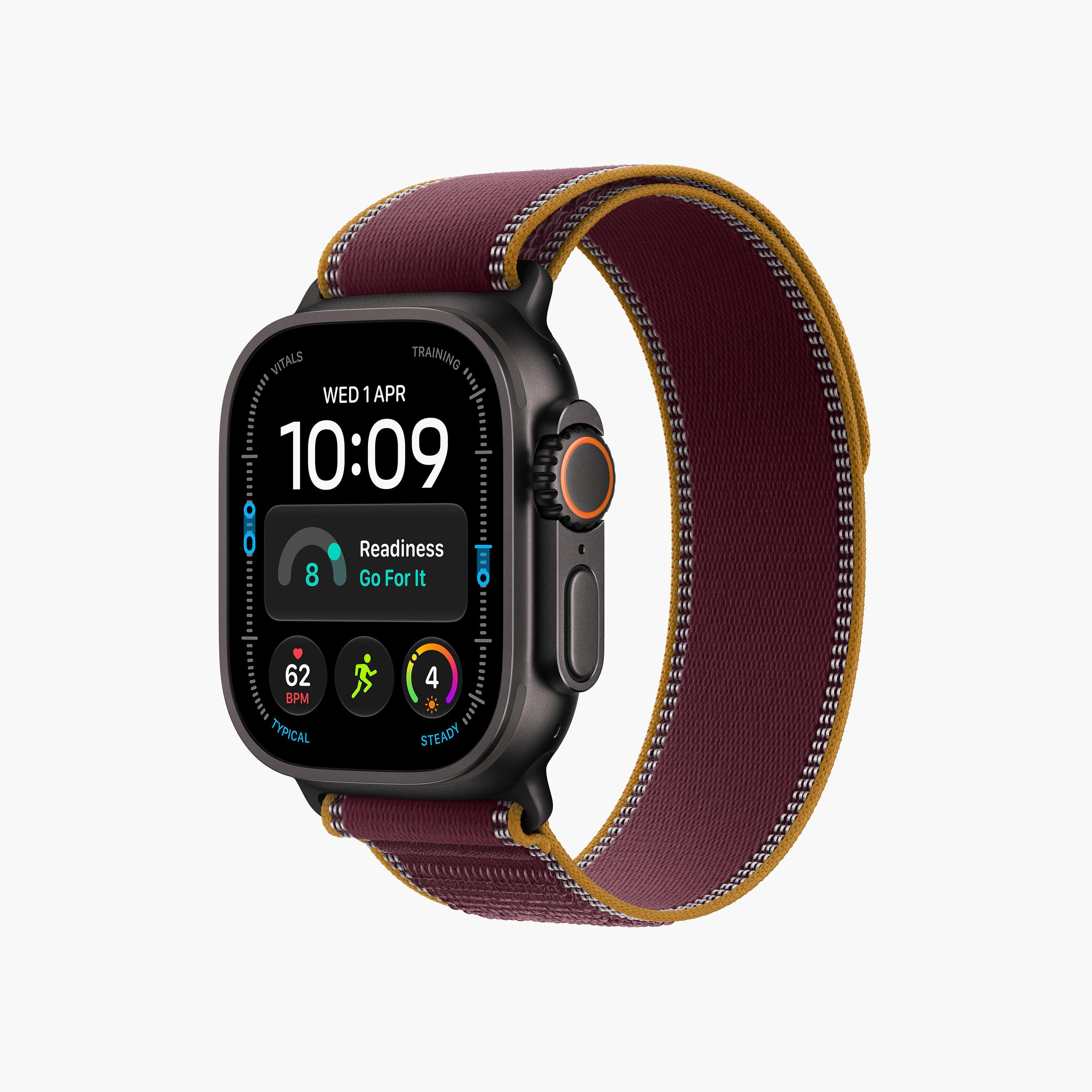 Apple Watch Ultra 4 GPS + Cellular 49mm Black Titanium Case with Burgundy Trail Loop-men-watchesandjewellery-watches-image-2