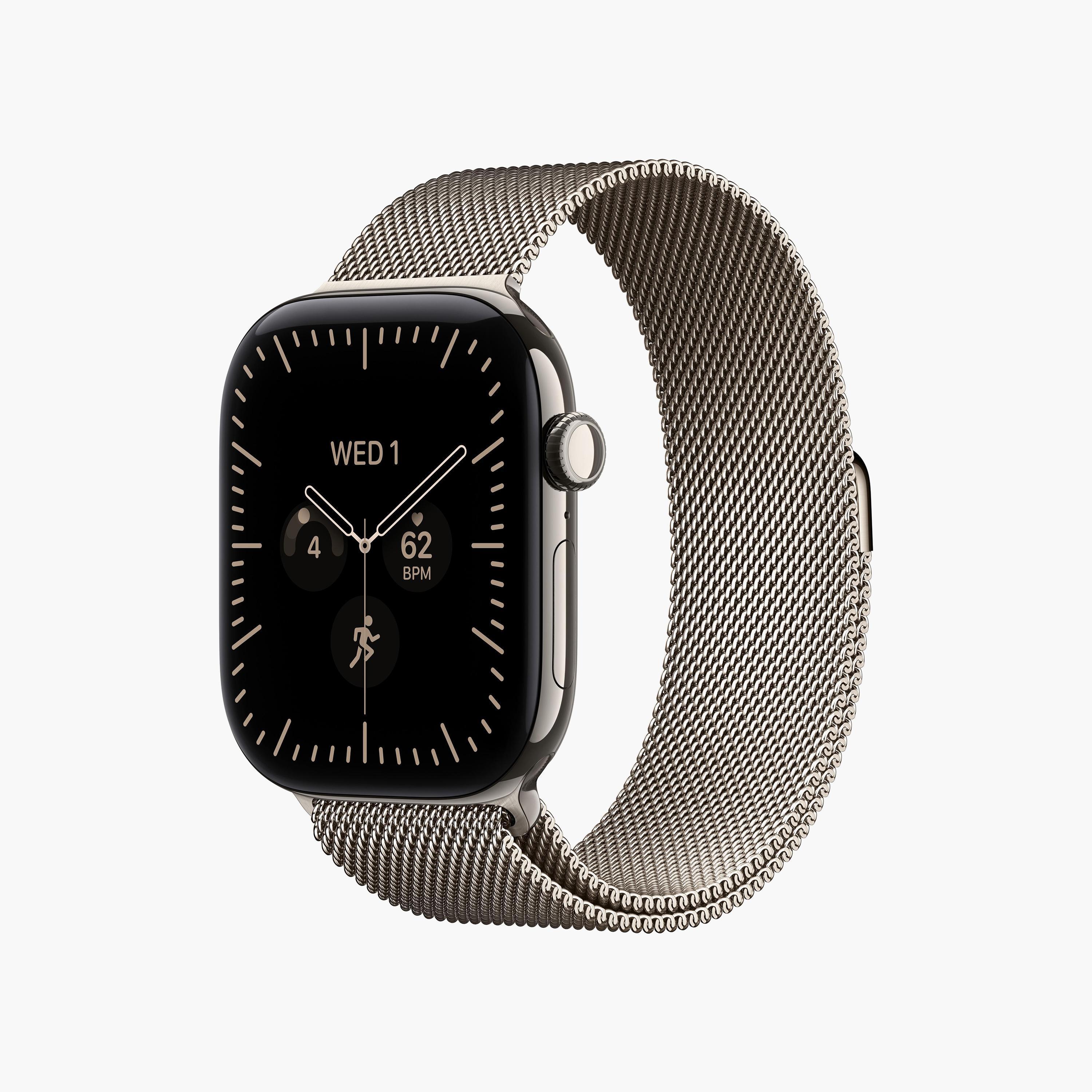 ساعة أبل السلسلة 12 مقاس 46mm GPS + شريحة تيتانيوم طبيعي سوار ميلانيز طبيعي-electronics-smartwatches-image-2