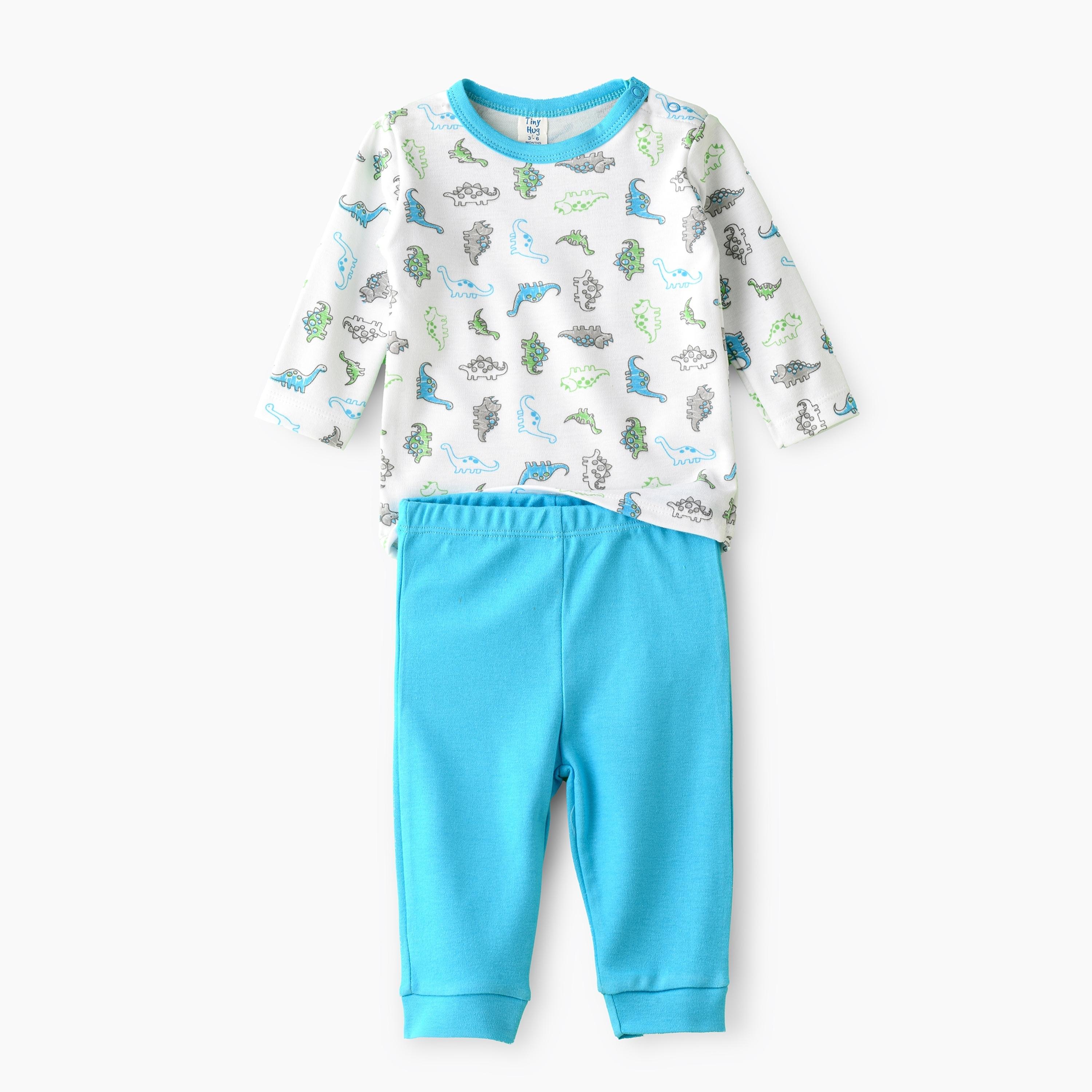 UniqKidz Dinosaur Printed Long Sleeves T-Shirt with Joggers-baby-boys-clothing-setsandcoords-image-1
