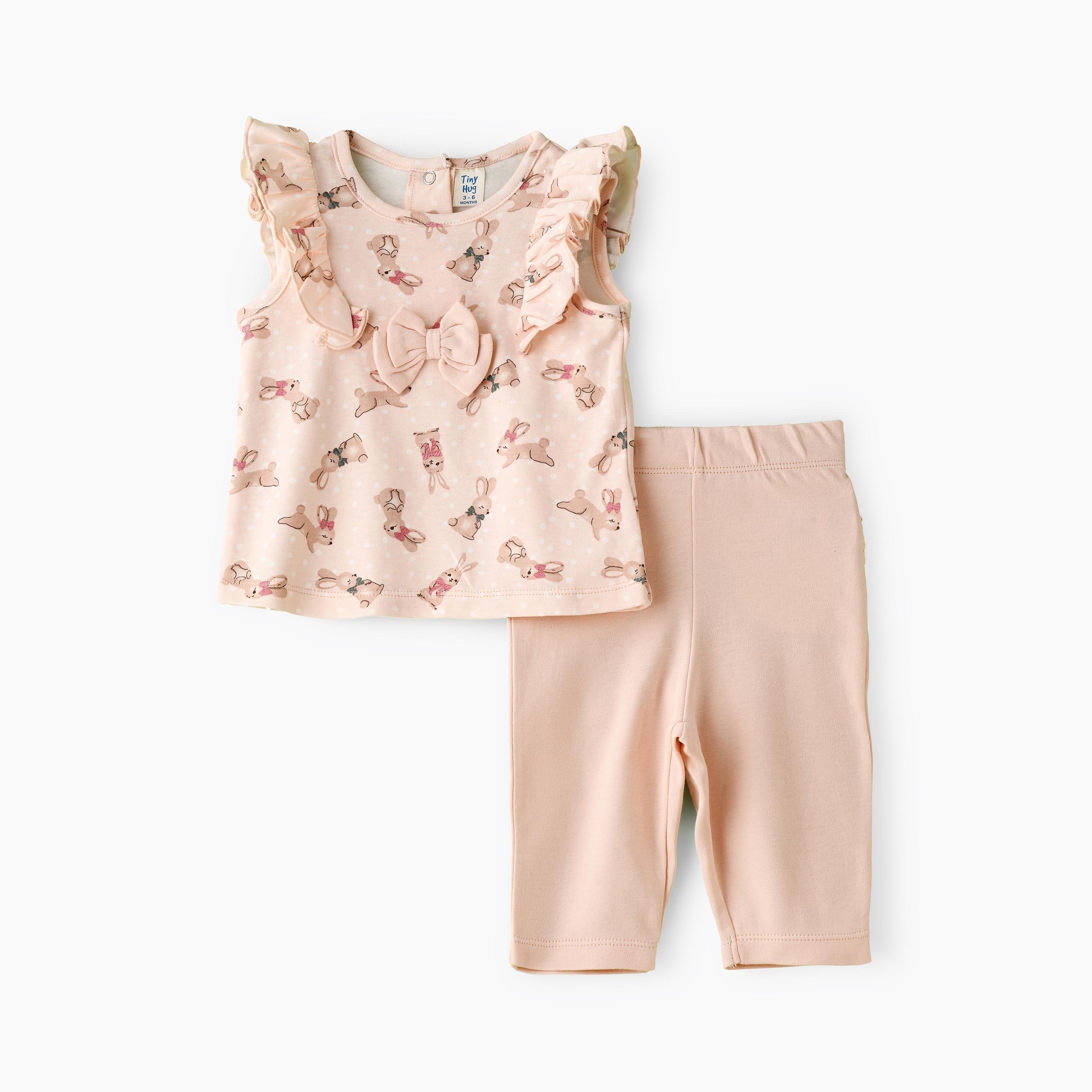 UniqKidz Bunny Printed Cap Sleeves Tunic with Leggings-baby-girls-clothing-setsandcoords-image-1