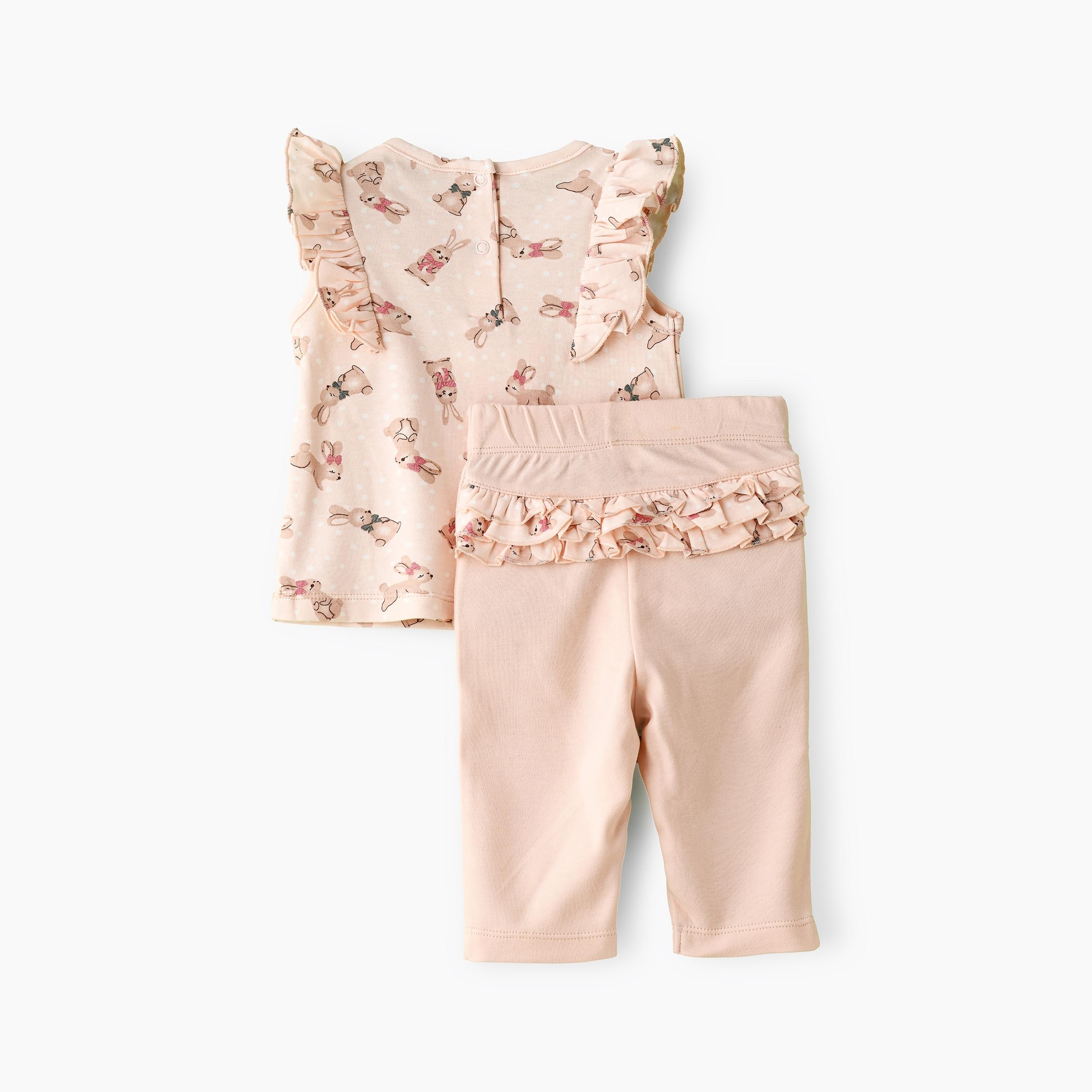 UniqKidz Bunny Printed Cap Sleeves Tunic with Leggings-baby-girls-clothing-setsandcoords-image-2