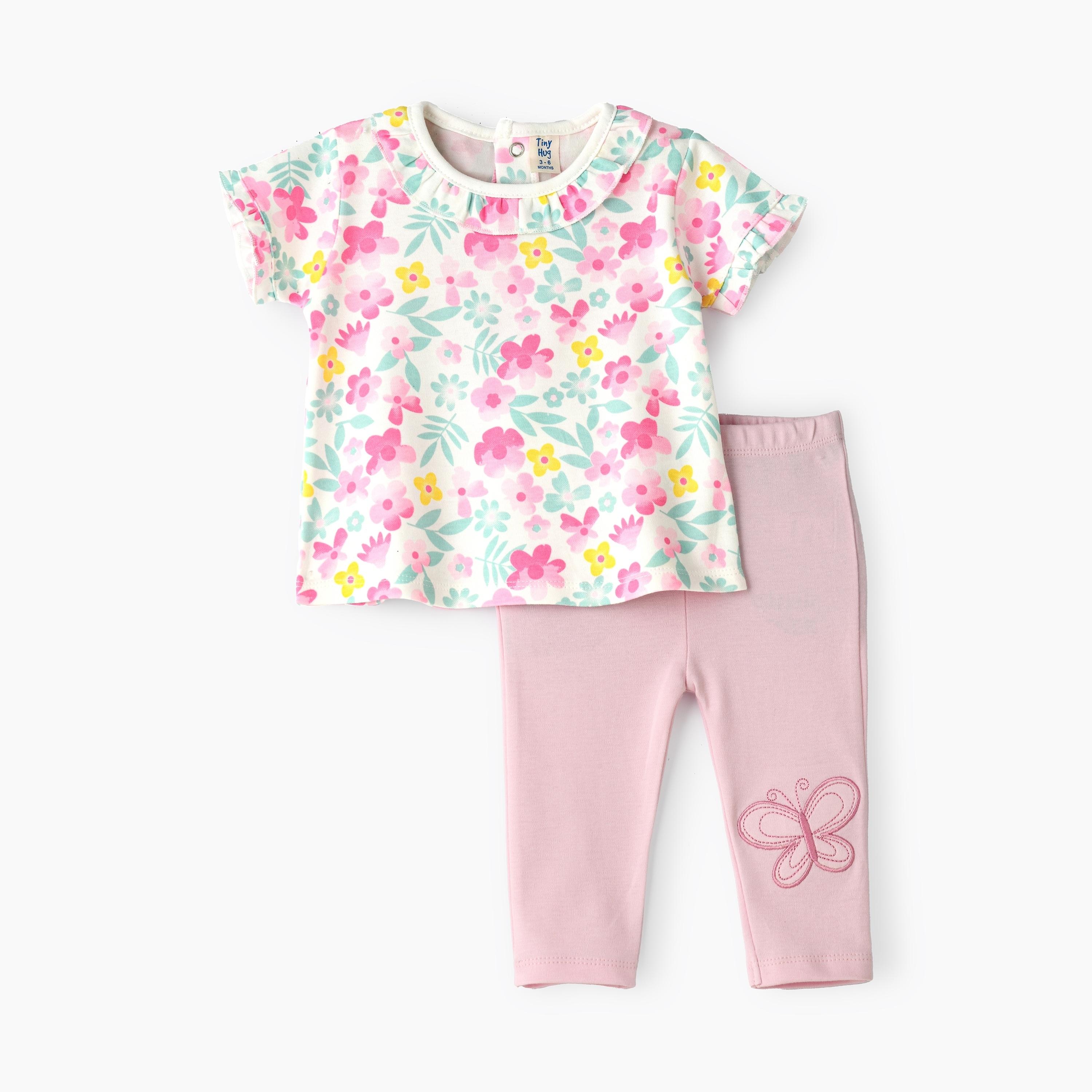 UniqKidz Floral Printed Short Sleeves T-Shirt with Leggings-baby-girls-clothing-setsandcoords-image-1