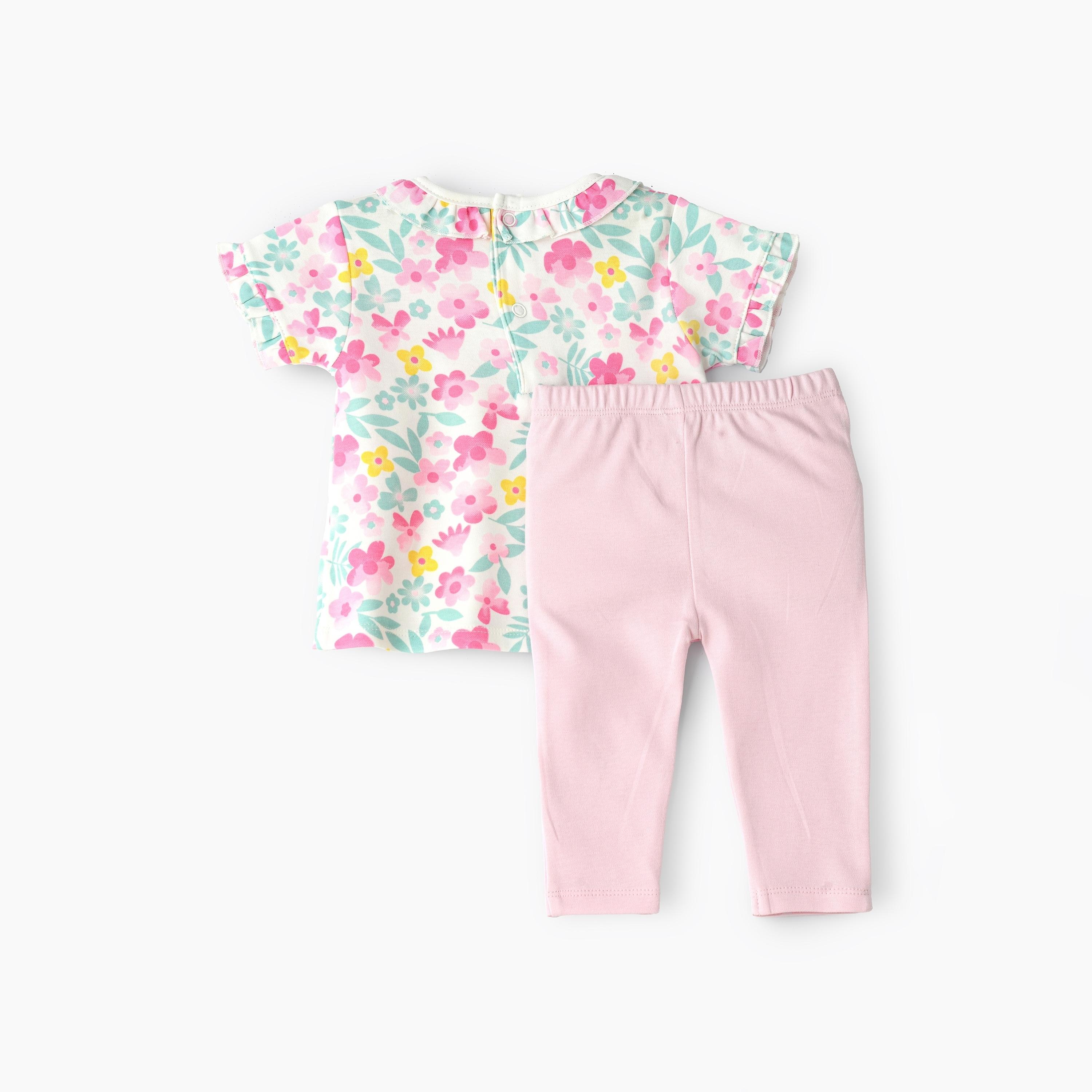 UniqKidz Floral Printed Short Sleeves T-Shirt with Leggings-baby-girls-clothing-setsandcoords-image-2