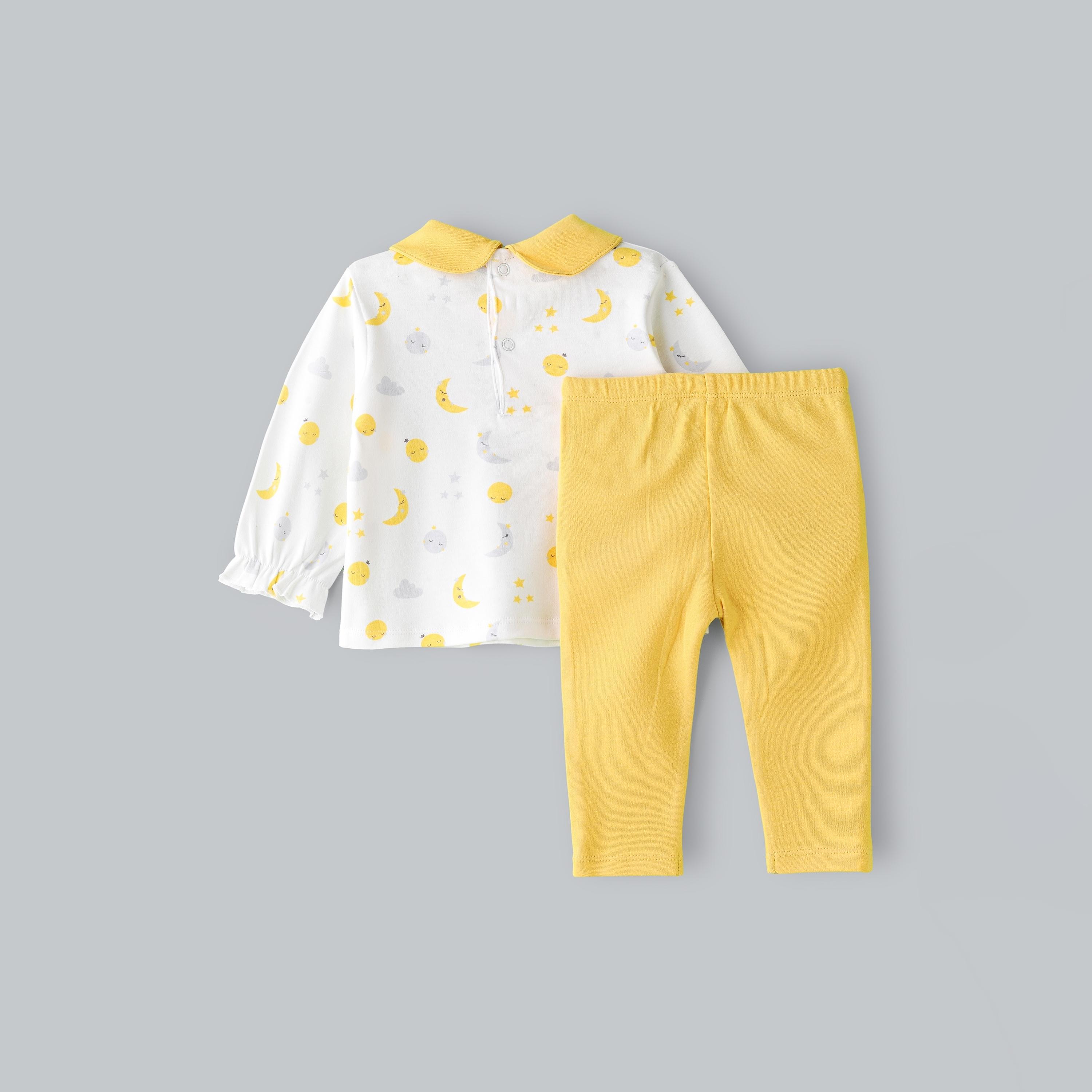 بلوزة بأكمام طويلة بطبعة قمر ونجوم مع بنطال ضيق من يونيكيدز-baby-girls-clothing-setsandcoords-image-2