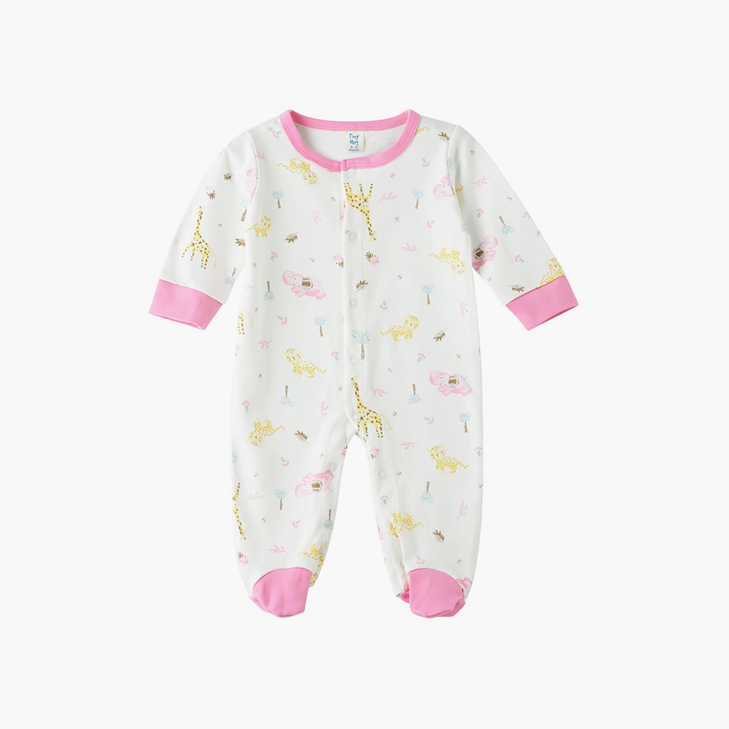 UniqKidz Long Sleeves Printed Buttoned Sleepsuit-baby-girls-clothing-nightwear-sleepsuits-image-1