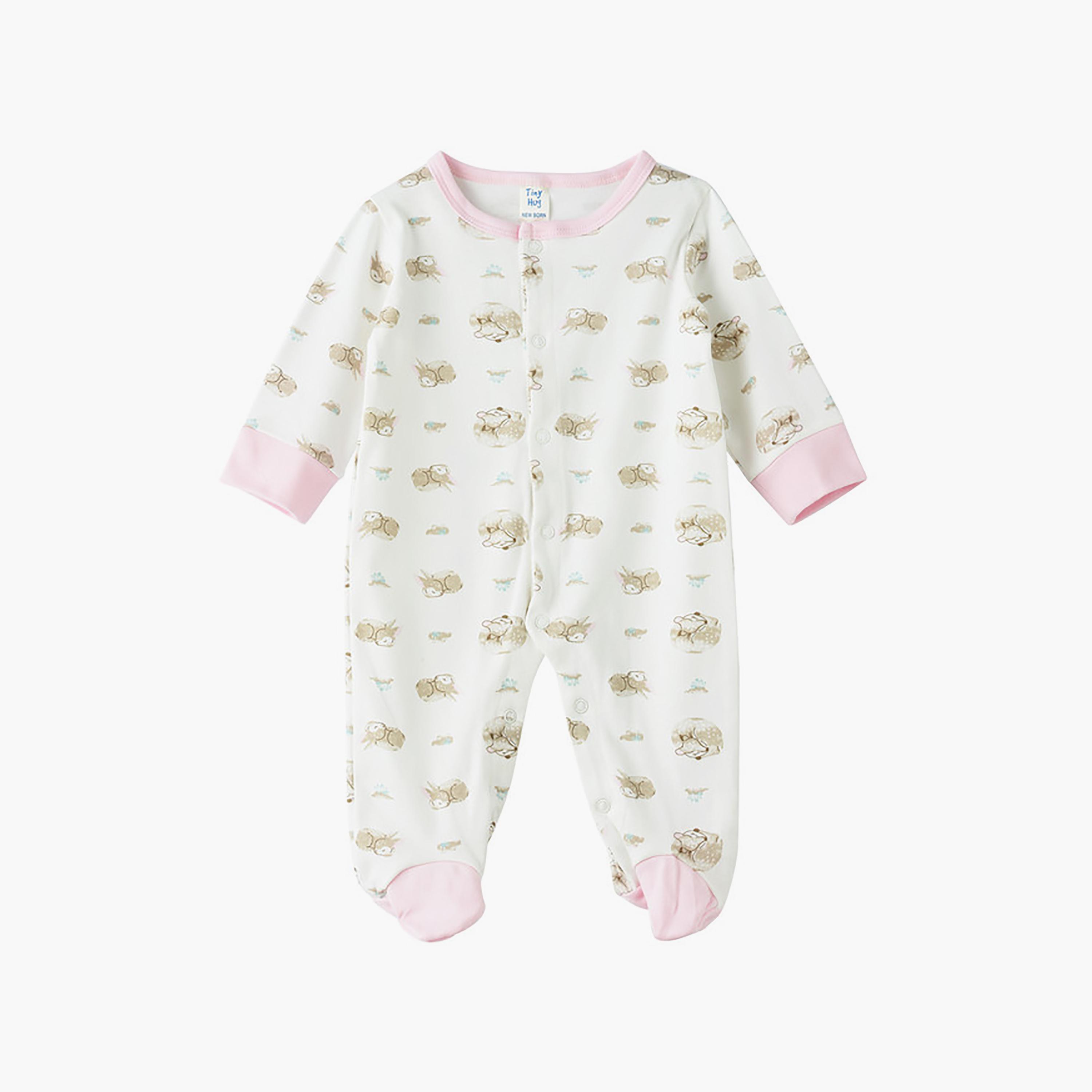 UniqKidz Long Sleeves Printed Buttoned Sleepsuit-baby-girls-clothing-nightwear-sleepsuits-image-1