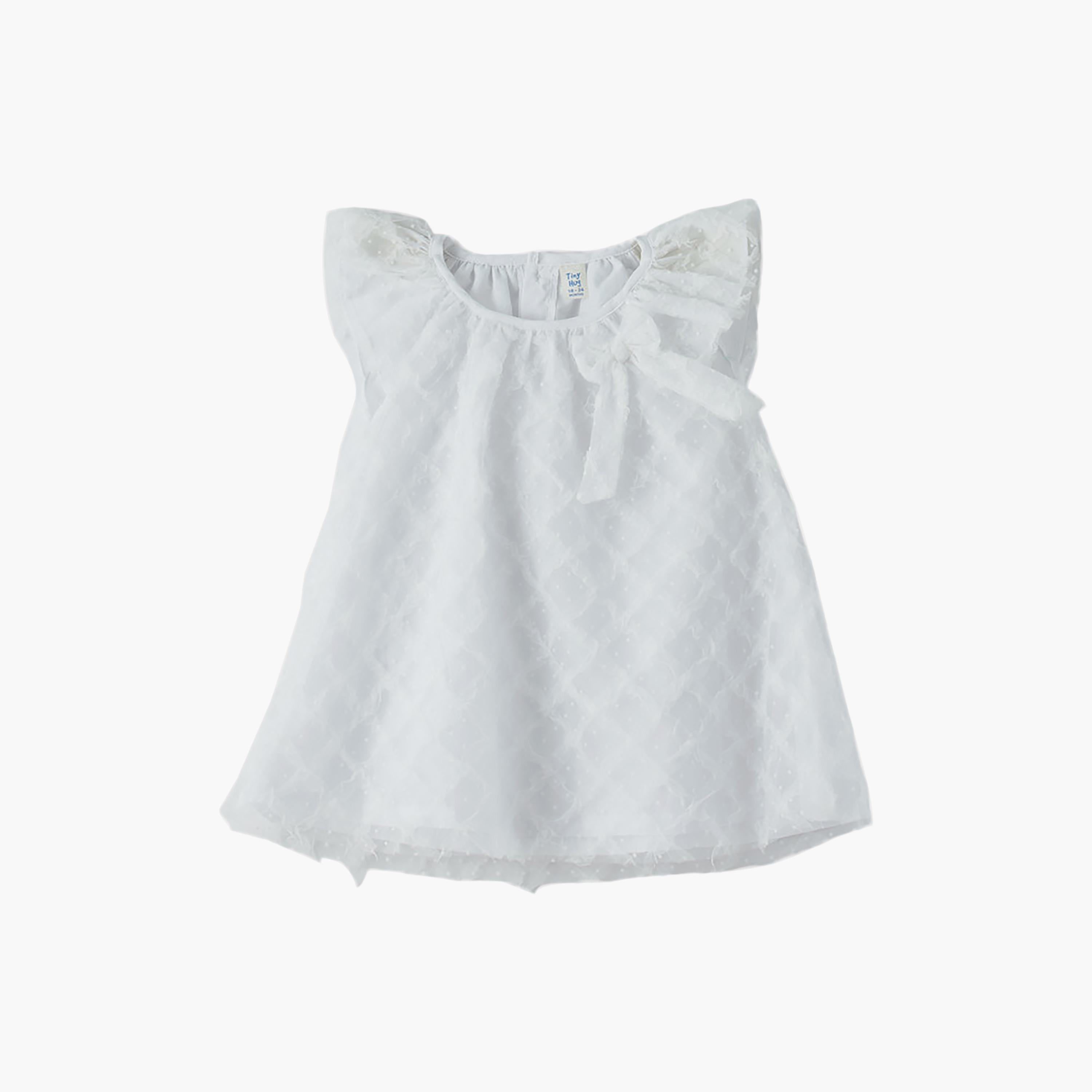 فستان قطن سادة بأكمام قصيرة جداً (كاب) من يونيكيدز-baby-girls-clothing-dressesandjumpsuits-image-1